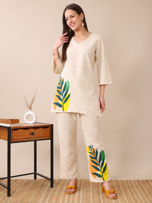 Women's Cotton Co-ord Set | Embroidery Kurta & Wide-Leg Pants | Stylish Ethnic Wear for Women | Casual & Festive Outfit | Summer Wear | Comfortable & Breathable Fabric(Green)