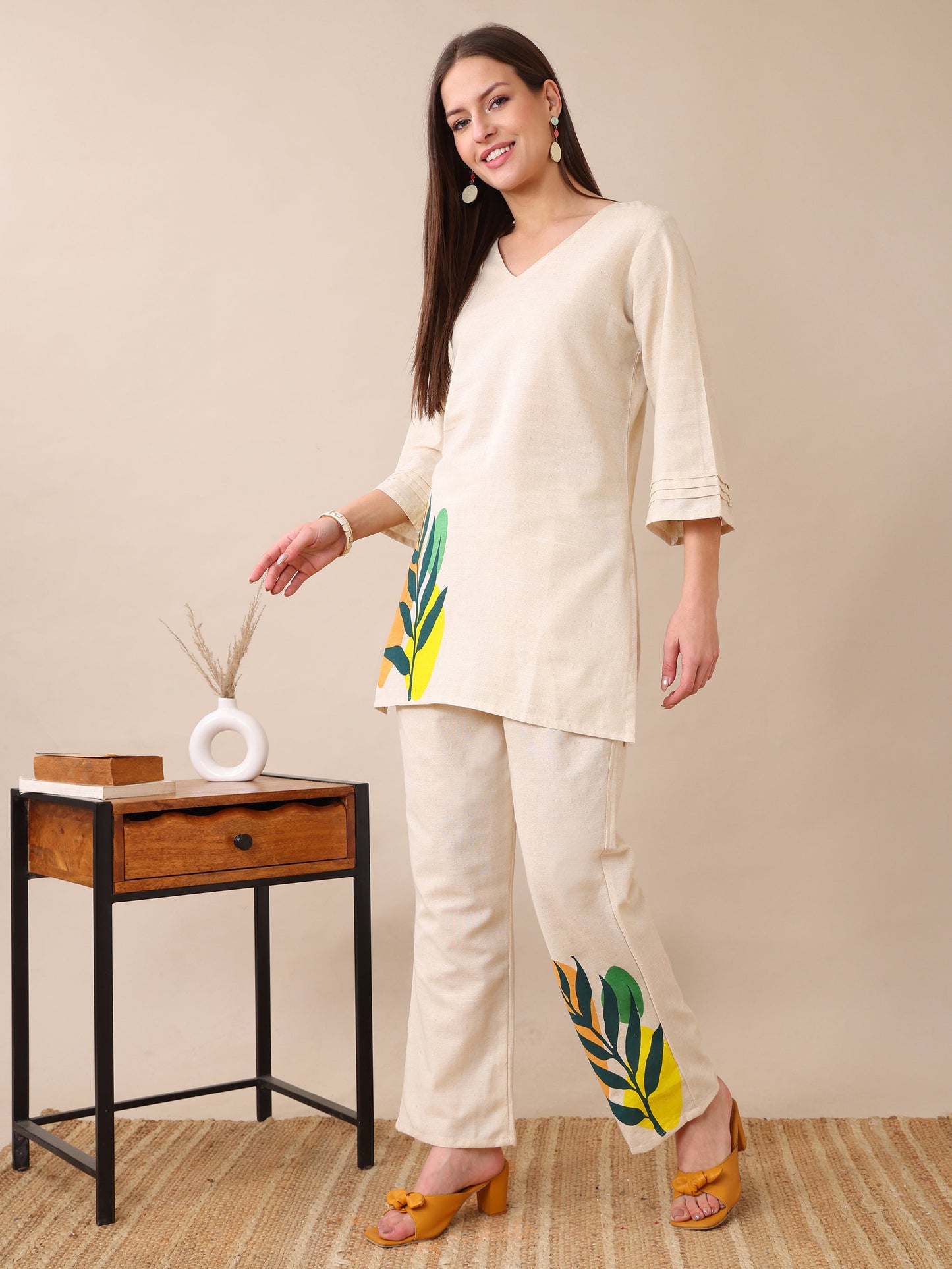 Women's Cotton Co-ord Set | Embroidery Kurta & Wide-Leg Pants | Stylish Ethnic Wear for Women | Casual & Festive Outfit | Summer Wear | Comfortable & Breathable Fabric(Green)