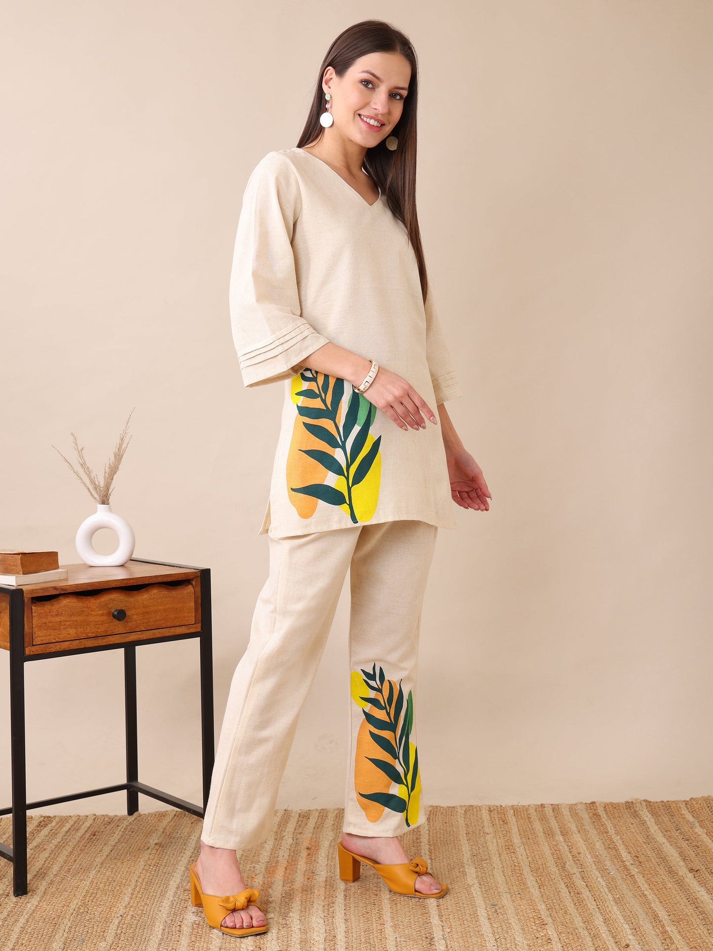 Women's Cotton Co-ord Set | Embroidery Kurta & Wide-Leg Pants | Stylish Ethnic Wear for Women | Casual & Festive Outfit | Summer Wear | Comfortable & Breathable Fabric(Green)