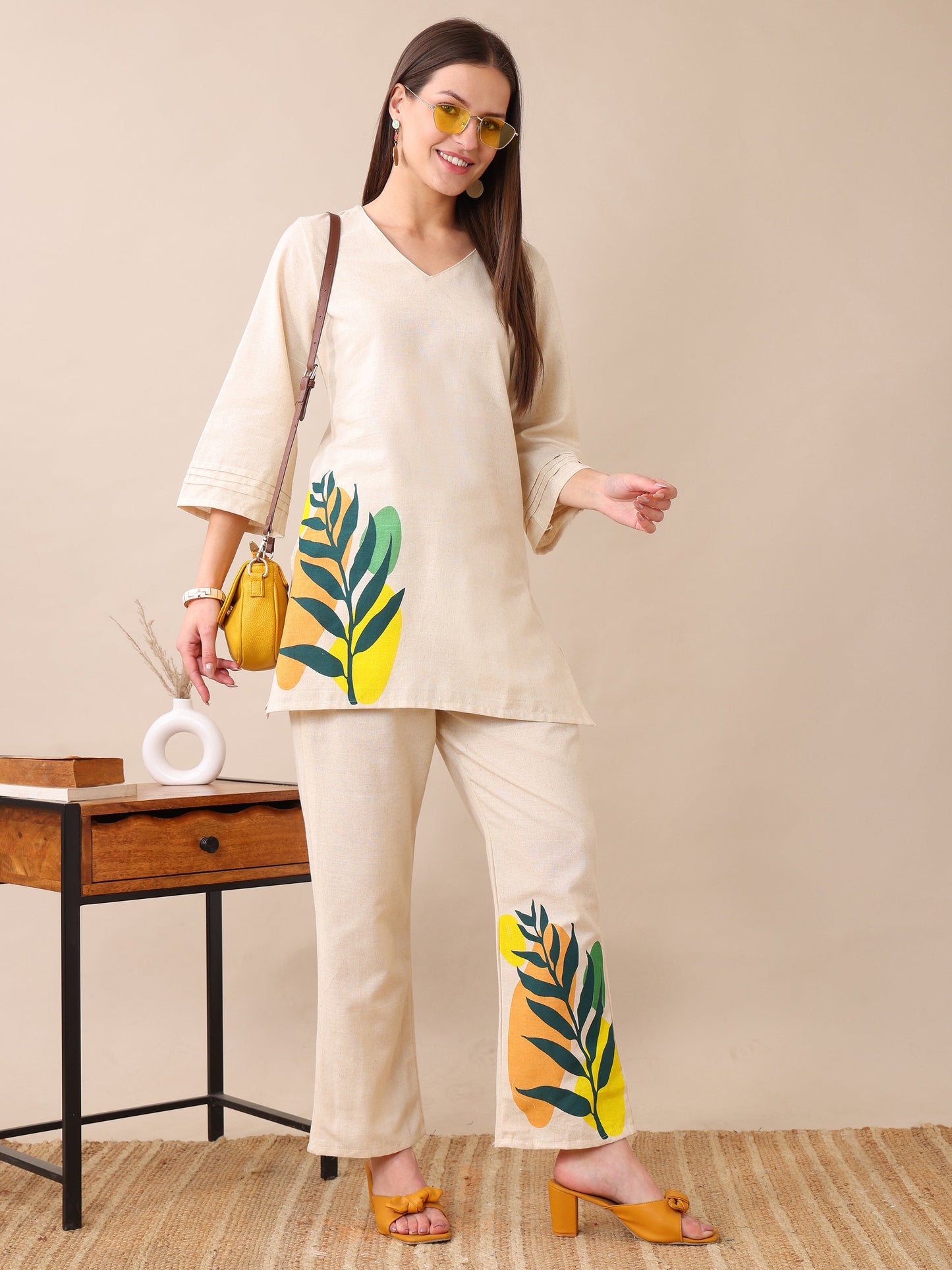 Women's Cotton Co-ord Set | Embroidery Kurta & Wide-Leg Pants | Stylish Ethnic Wear for Women | Casual & Festive Outfit | Summer Wear | Comfortable & Breathable Fabric(Green)