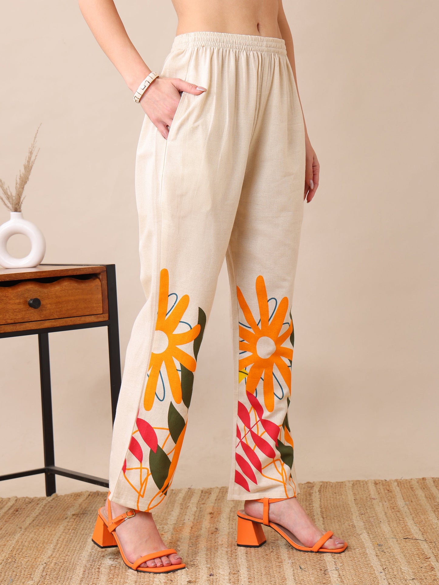 Women's Cotton Co-ord Set | Embroidery Kurta & Wide-Leg Pants | Stylish Ethnic Wear for Women | Casual & Festive Outfit | Summer Wear | Comfortable & Breathable Fabric(Orange)