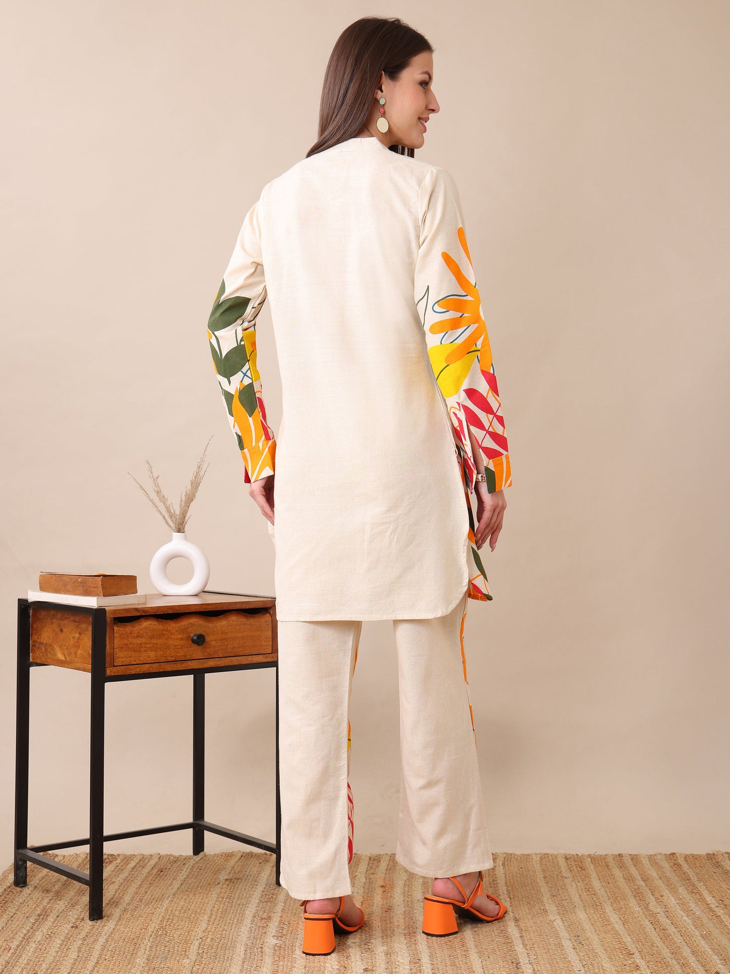 Women's Cotton Co-ord Set | Embroidery Kurta & Wide-Leg Pants | Stylish Ethnic Wear for Women | Casual & Festive Outfit | Summer Wear | Comfortable & Breathable Fabric(Orange)