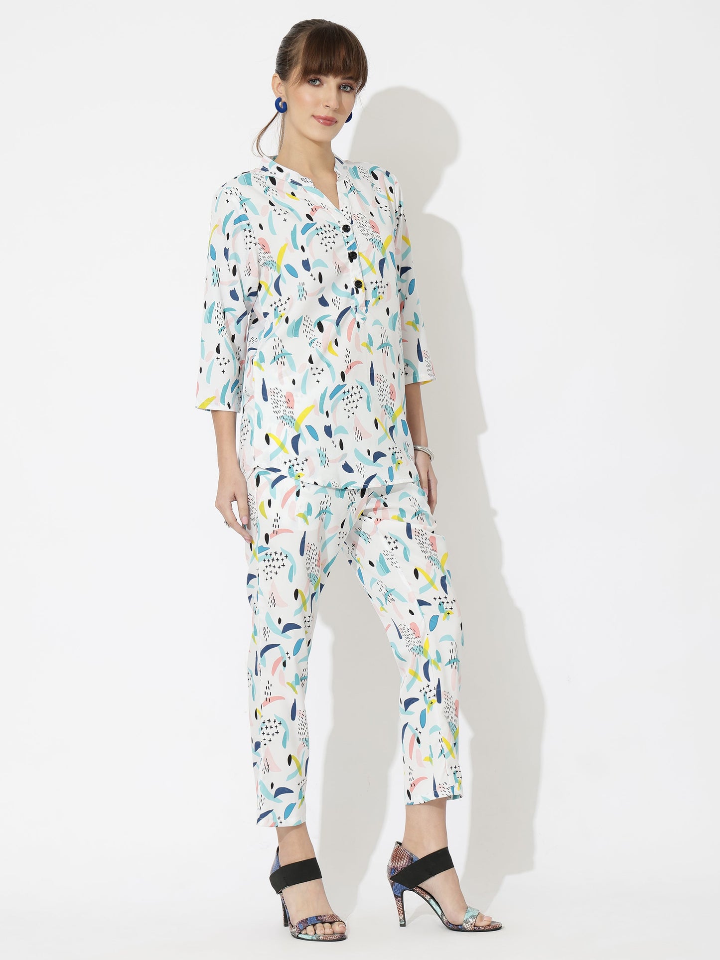 Printed Co-Ord Set for Women - Stylish & Comfortable, Latest Fashion Two-Piece Outfit(White)