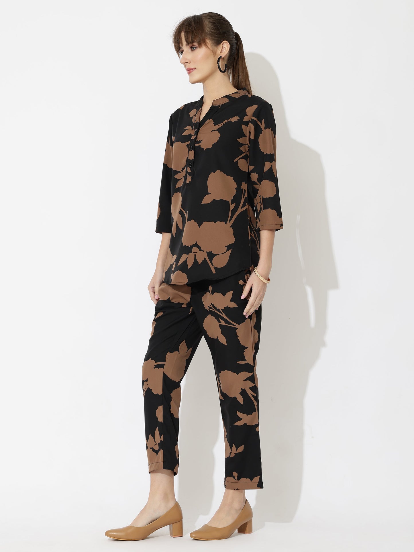 Printed Co-Ord Set for Women - Stylish & Comfortable, Latest Fashion Two-Piece Outfit(Black Brown)
