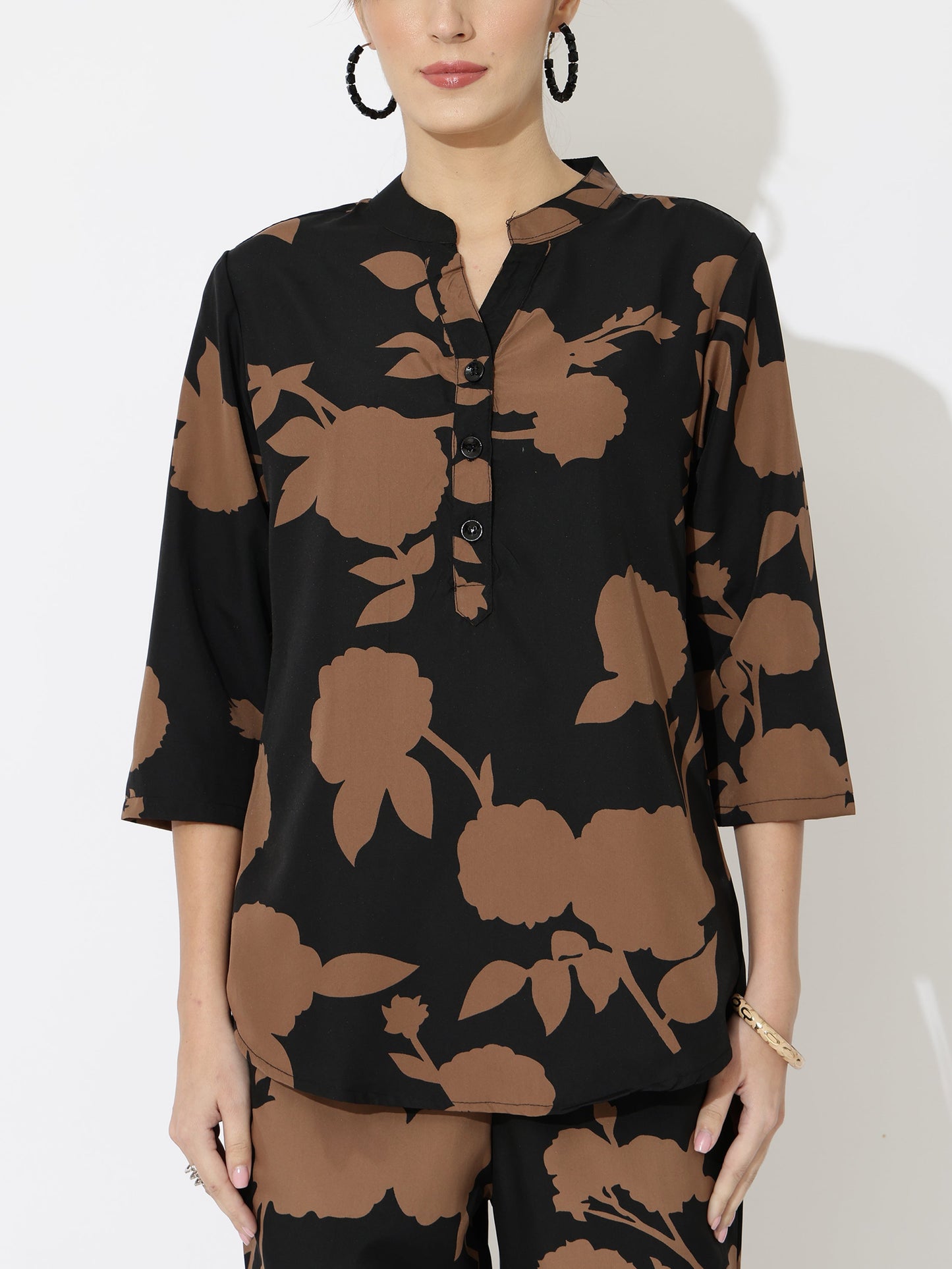 Printed Co-Ord Set for Women - Stylish & Comfortable, Latest Fashion Two-Piece Outfit(Black Brown)