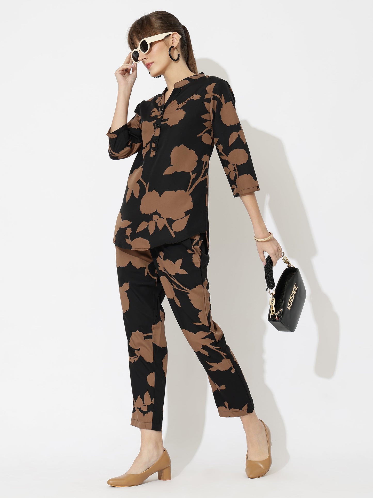 Printed Co-Ord Set for Women - Stylish & Comfortable, Latest Fashion Two-Piece Outfit(Black Brown)