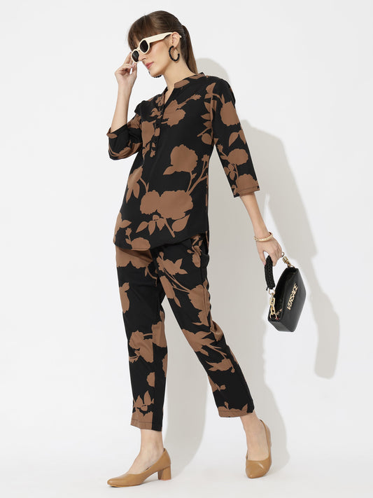 Printed Co-Ord Set for Women - Stylish & Comfortable, Latest Fashion Two-Piece Outfit(Black Brown)