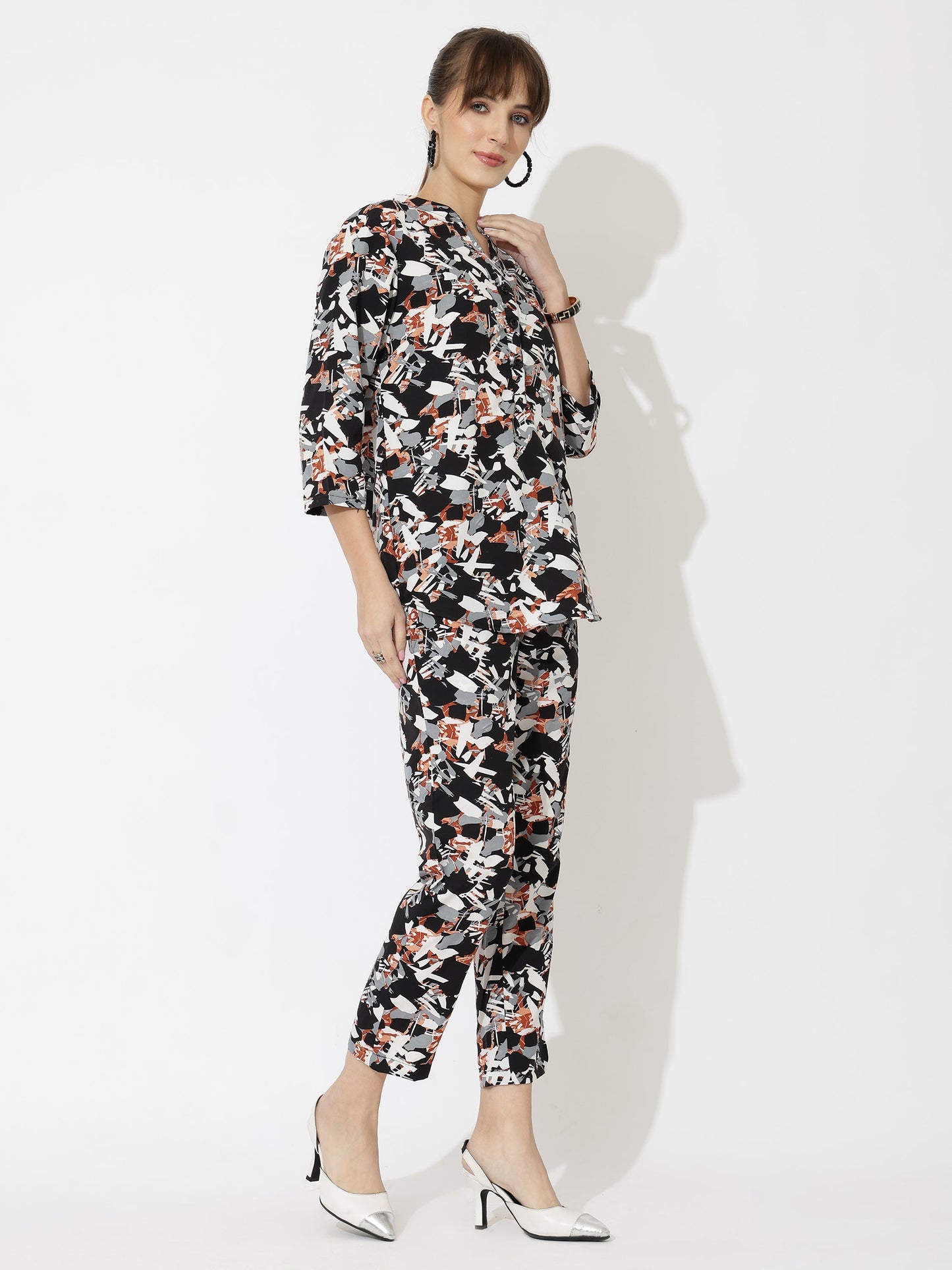 Printed Co-Ord Set for Women - Stylish & Comfortable, Latest Fashion Two-Piece Outfit(Grey Brown)