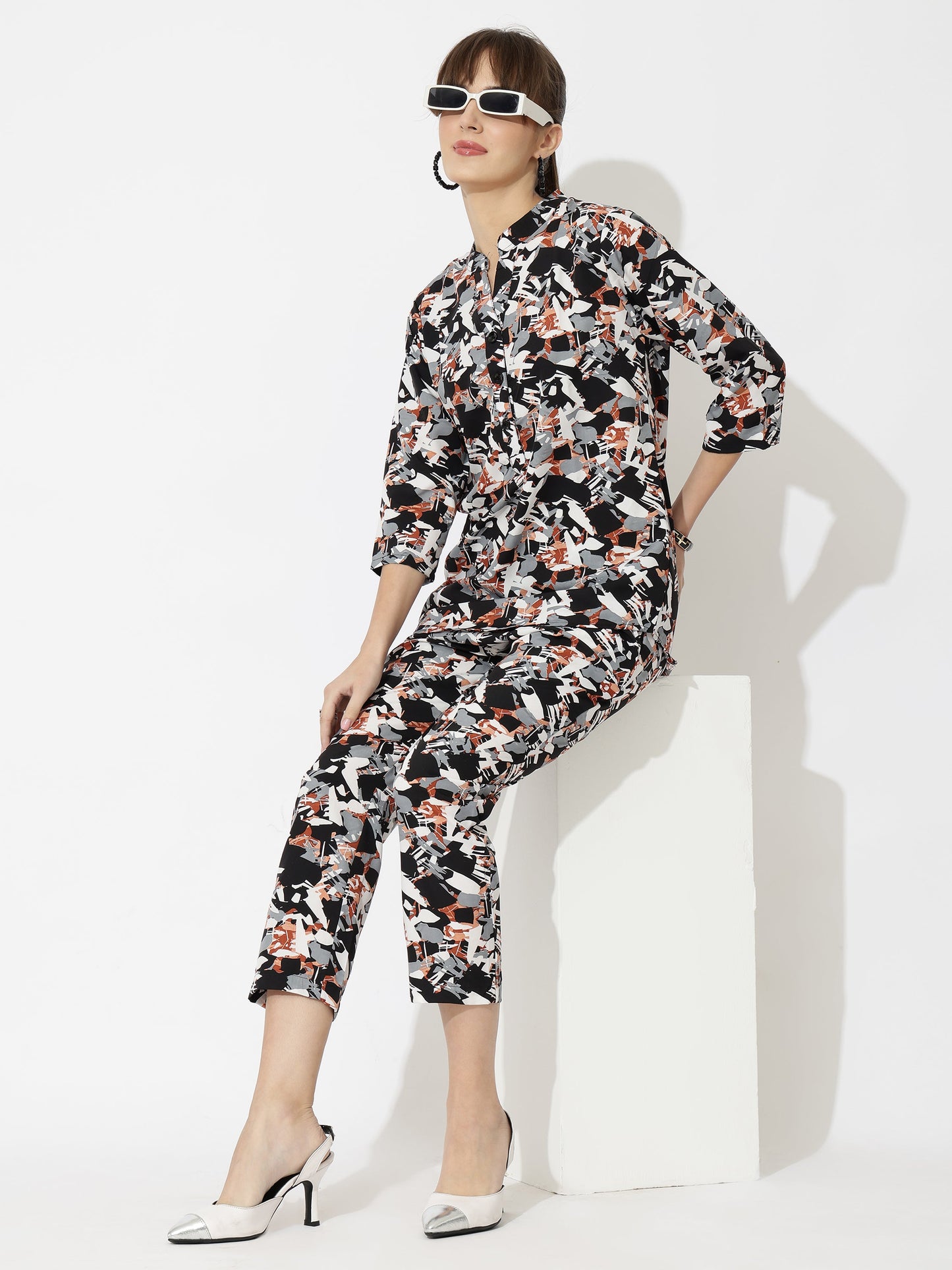 Printed Co-Ord Set for Women - Stylish & Comfortable, Latest Fashion Two-Piece Outfit(Grey Brown)