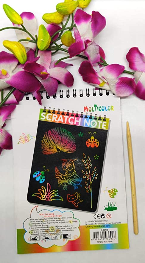 Kids Stationery Magic Notebook Sketch Scratch Paper Note Drawing Educational Book+Wooden Pencil (Pack of 2)
