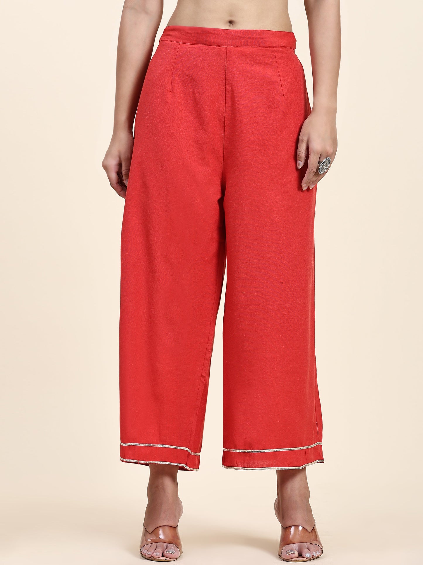 ANUSHIL Women's Cotton Kurta Plazzo Dupatta Set - Graceful Lace Detailing and Comfortable 3/4 Sleeves (Yellow)