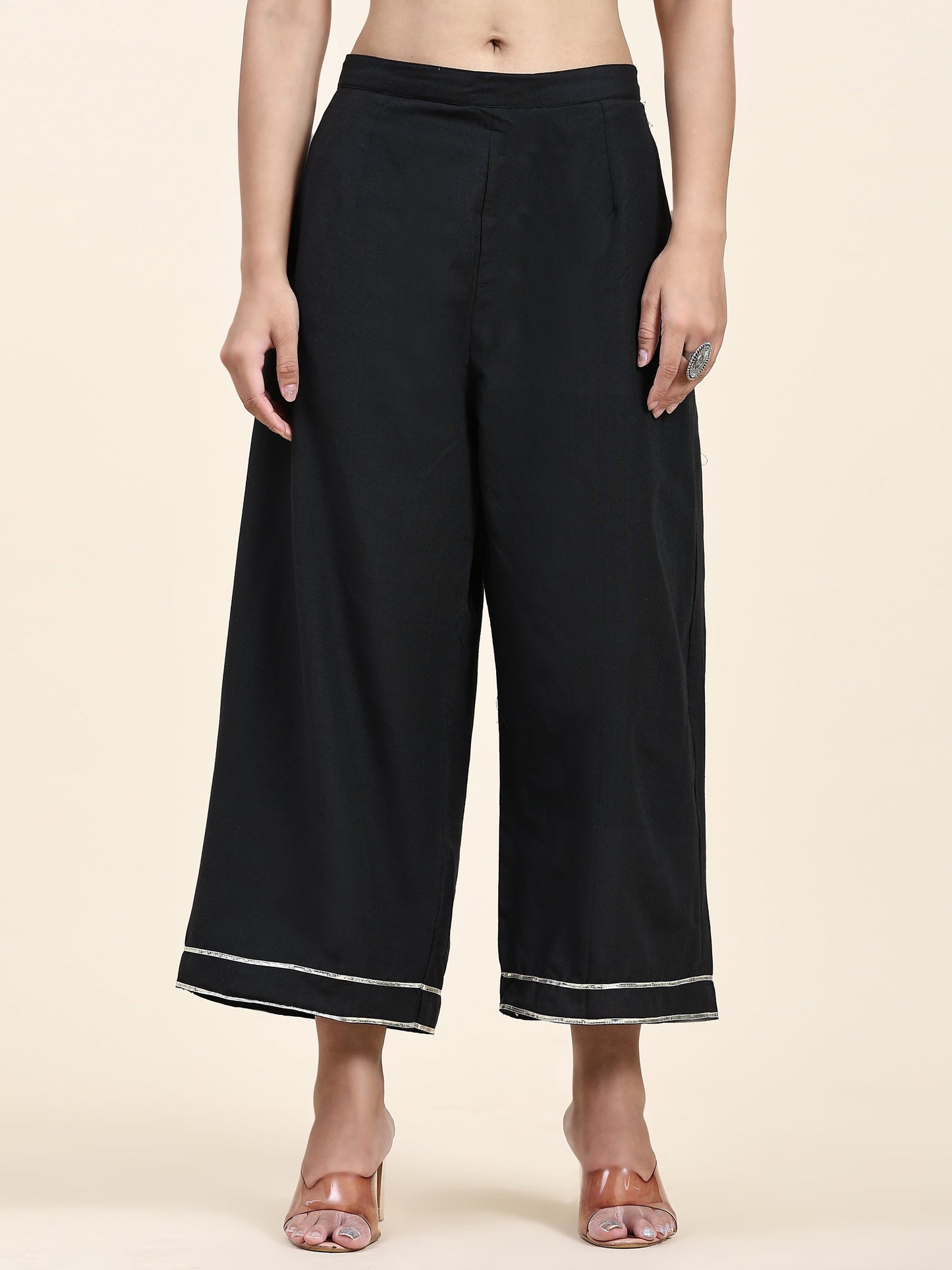 ANUSHIL Women's Cotton Kurta Plazzo Dupatta Set - Graceful Lace Detailing and Comfortable 3/4 Sleeves (Red)