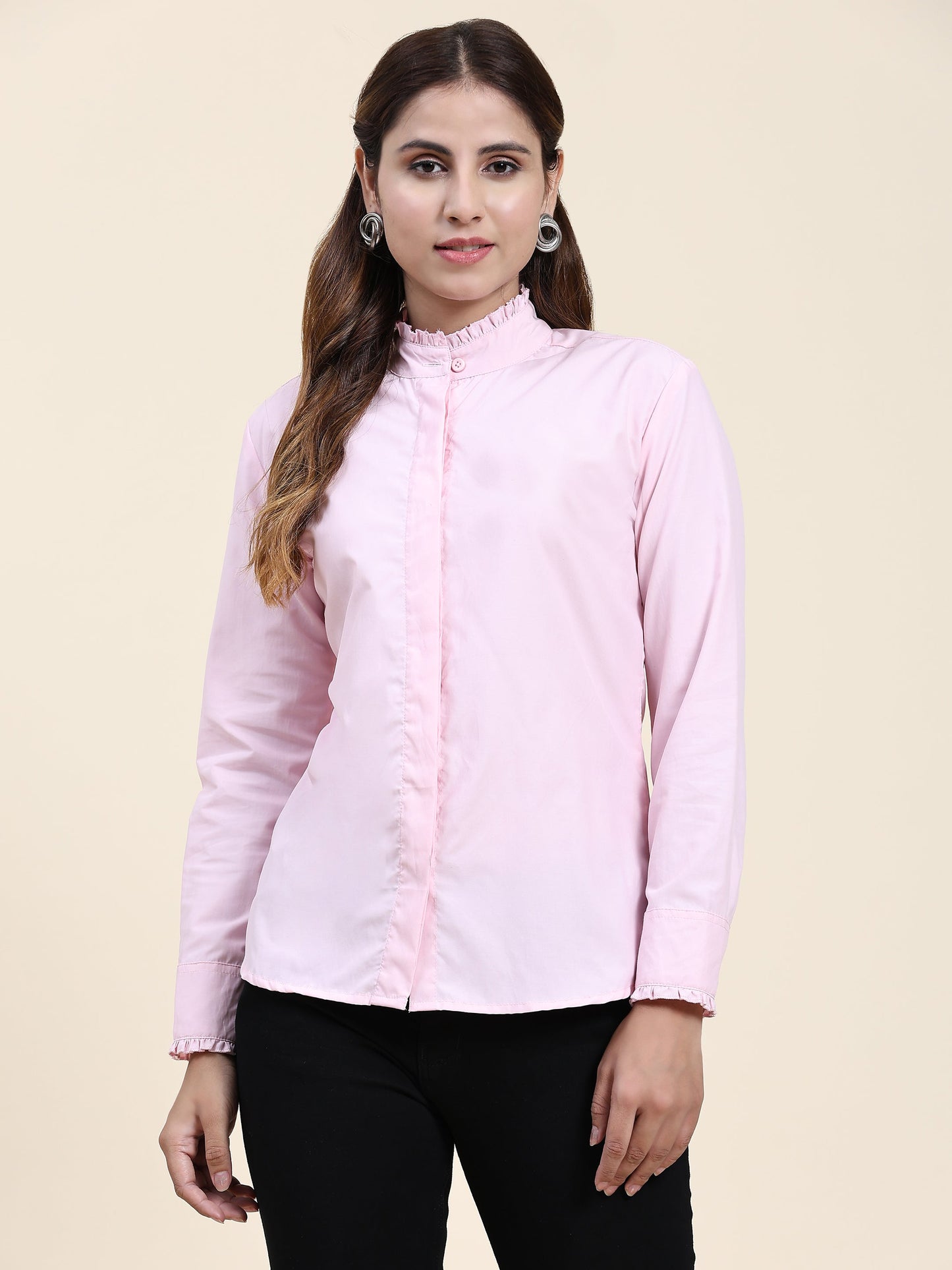 ANUSHIL Women's Cotton Shirts : Comfortable and Fashionable with Gathered Neck and Sleeves, Pink