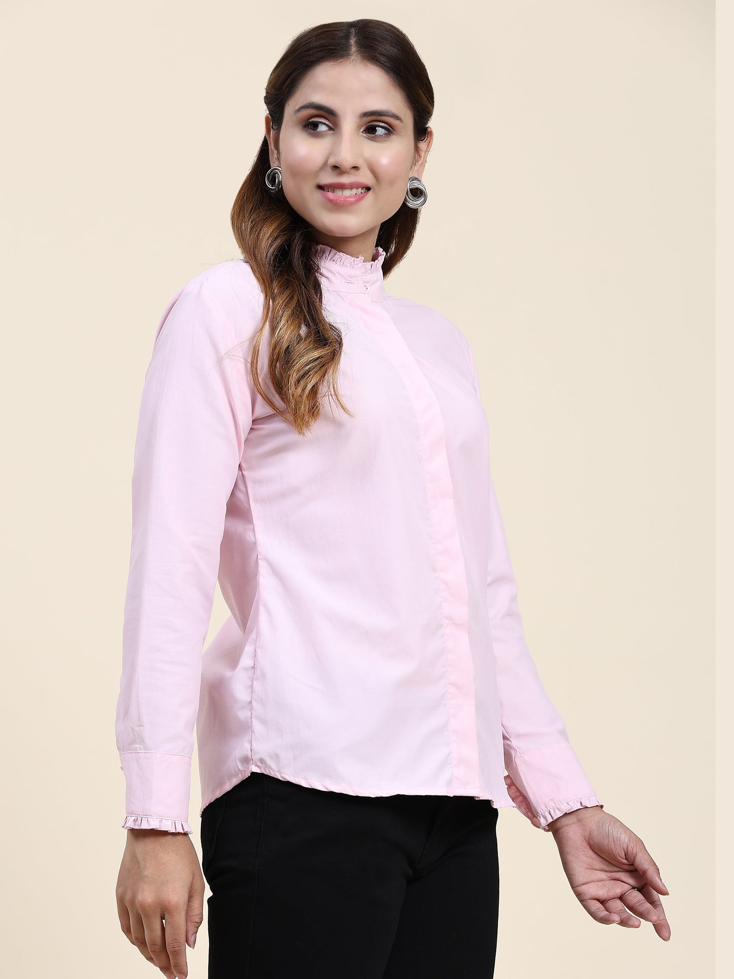 ANUSHIL Women's Cotton Shirts : Comfortable and Fashionable with Gathered Neck and Sleeves, Pink