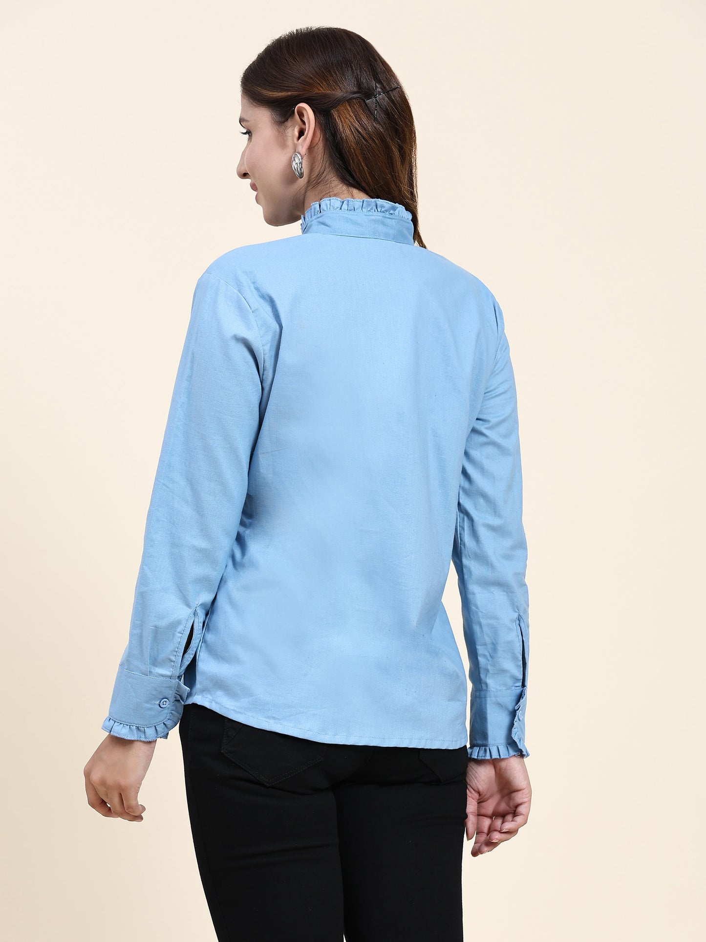 ANUSHIL Women's Cotton Shirts : Comfortable and Fashionable with Gathered Neck and Sleeves, Blue