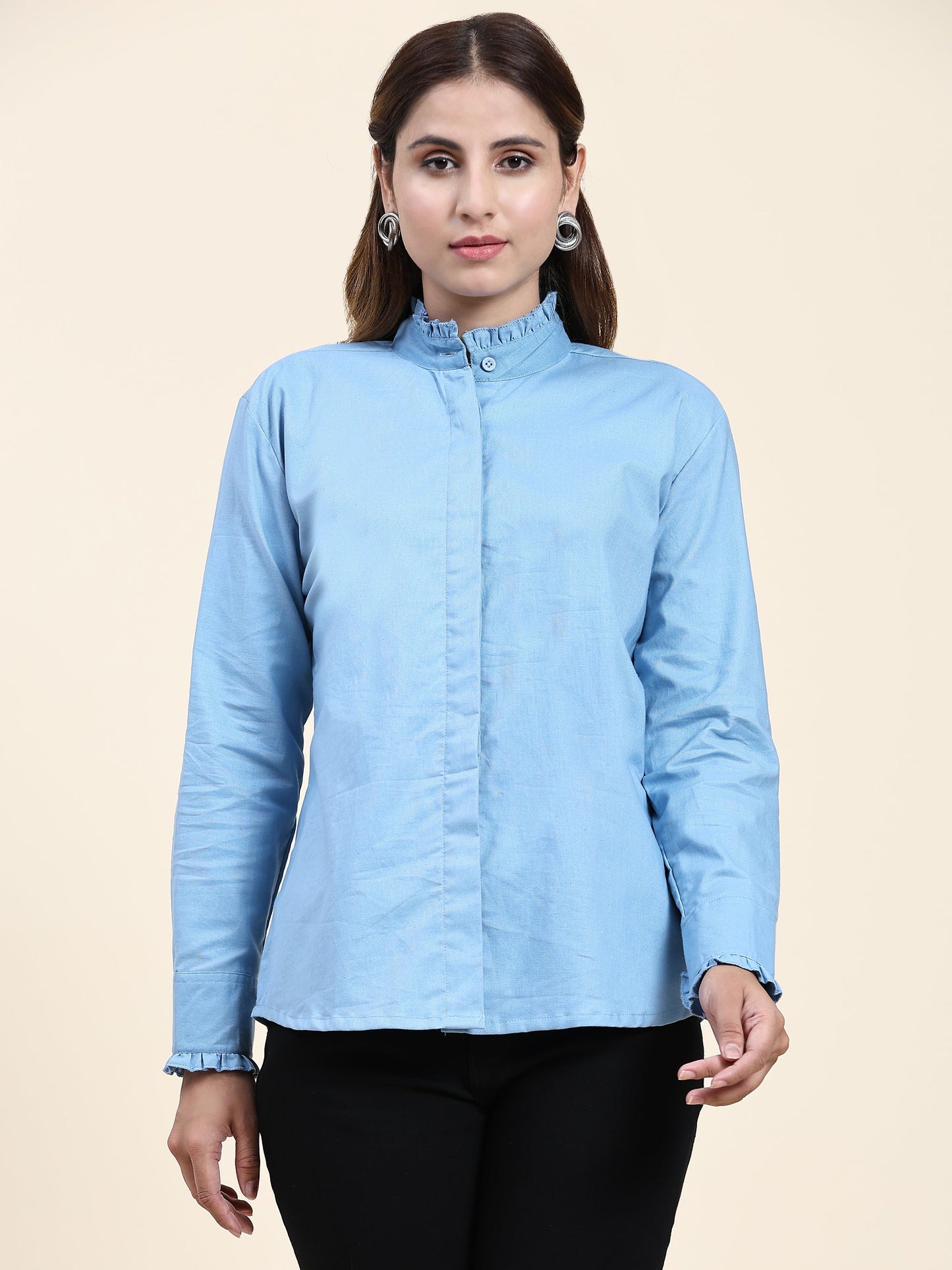 ANUSHIL Women's Cotton Shirts : Comfortable and Fashionable with Gathered Neck and Sleeves, Blue