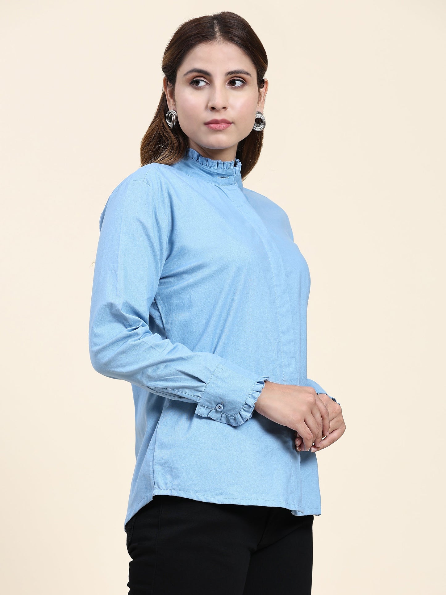 ANUSHIL Women's Cotton Shirts : Comfortable and Fashionable with Gathered Neck and Sleeves, Blue