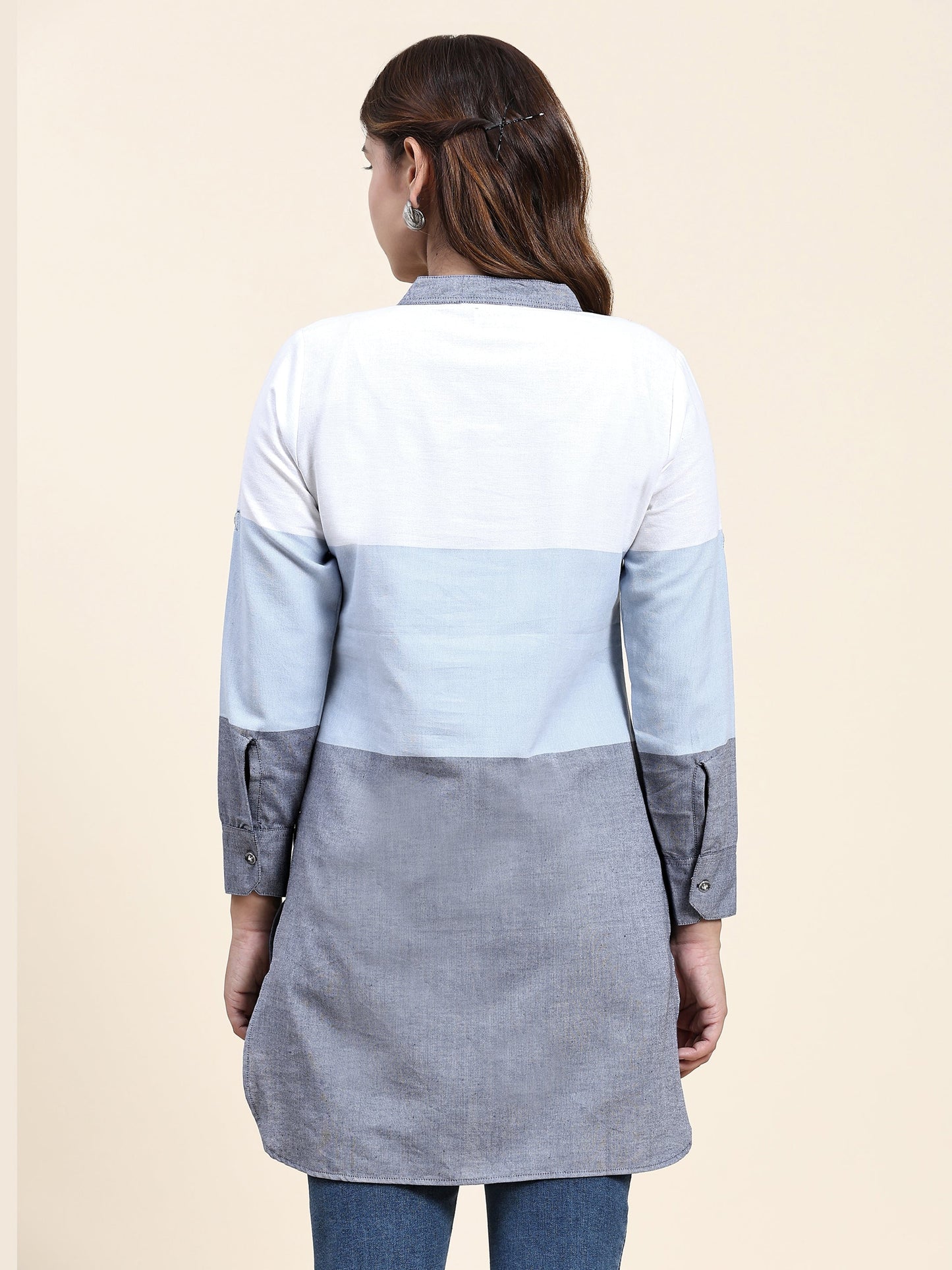 ANUSHIL Women's Cotton Multi Stripe Shirts: Comfortable and Fashionable with V-Neck and Sleeves