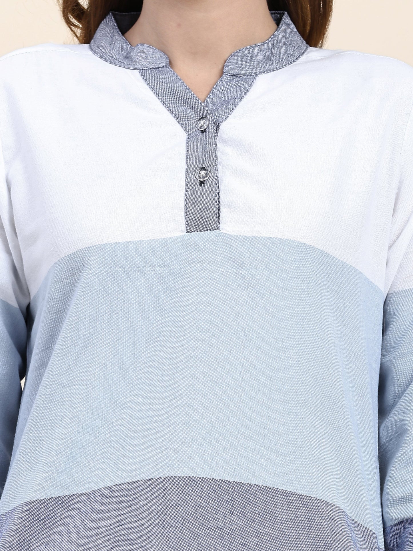 ANUSHIL Women's Cotton Multi Stripe Shirts: Comfortable and Fashionable with V-Neck and Sleeves