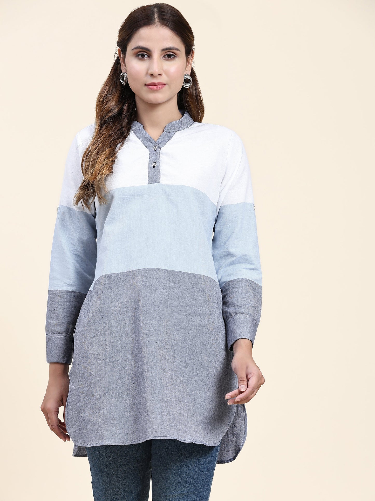 ANUSHIL Women's Cotton Multi Stripe Shirts: Comfortable and Fashionable with V-Neck and Sleeves