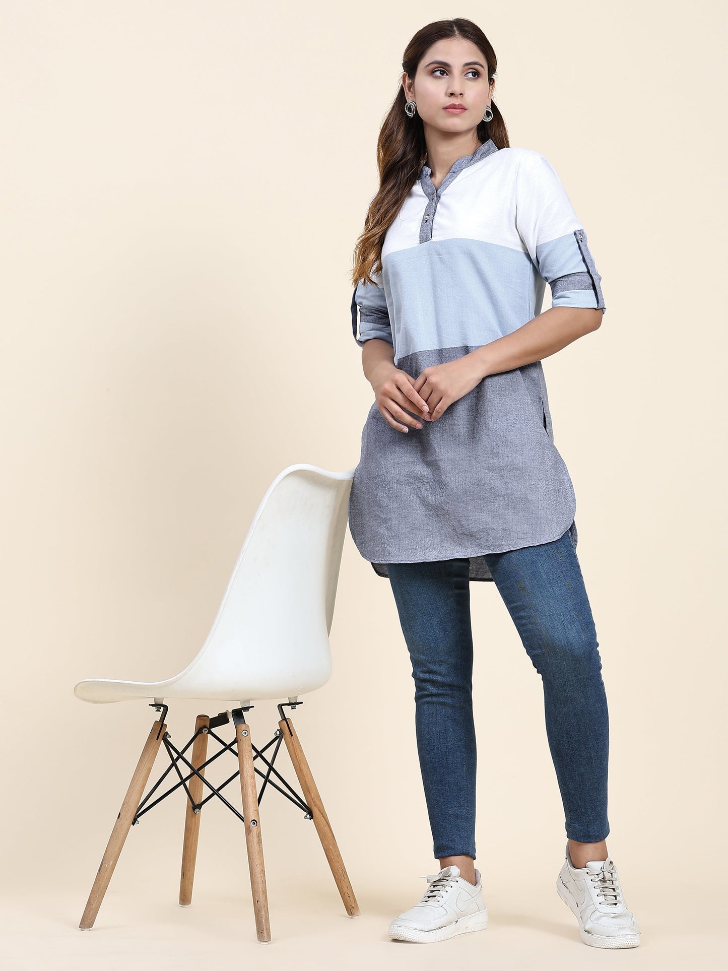 ANUSHIL Women's Cotton Multi Stripe Shirts: Comfortable and Fashionable with V-Neck and Sleeves