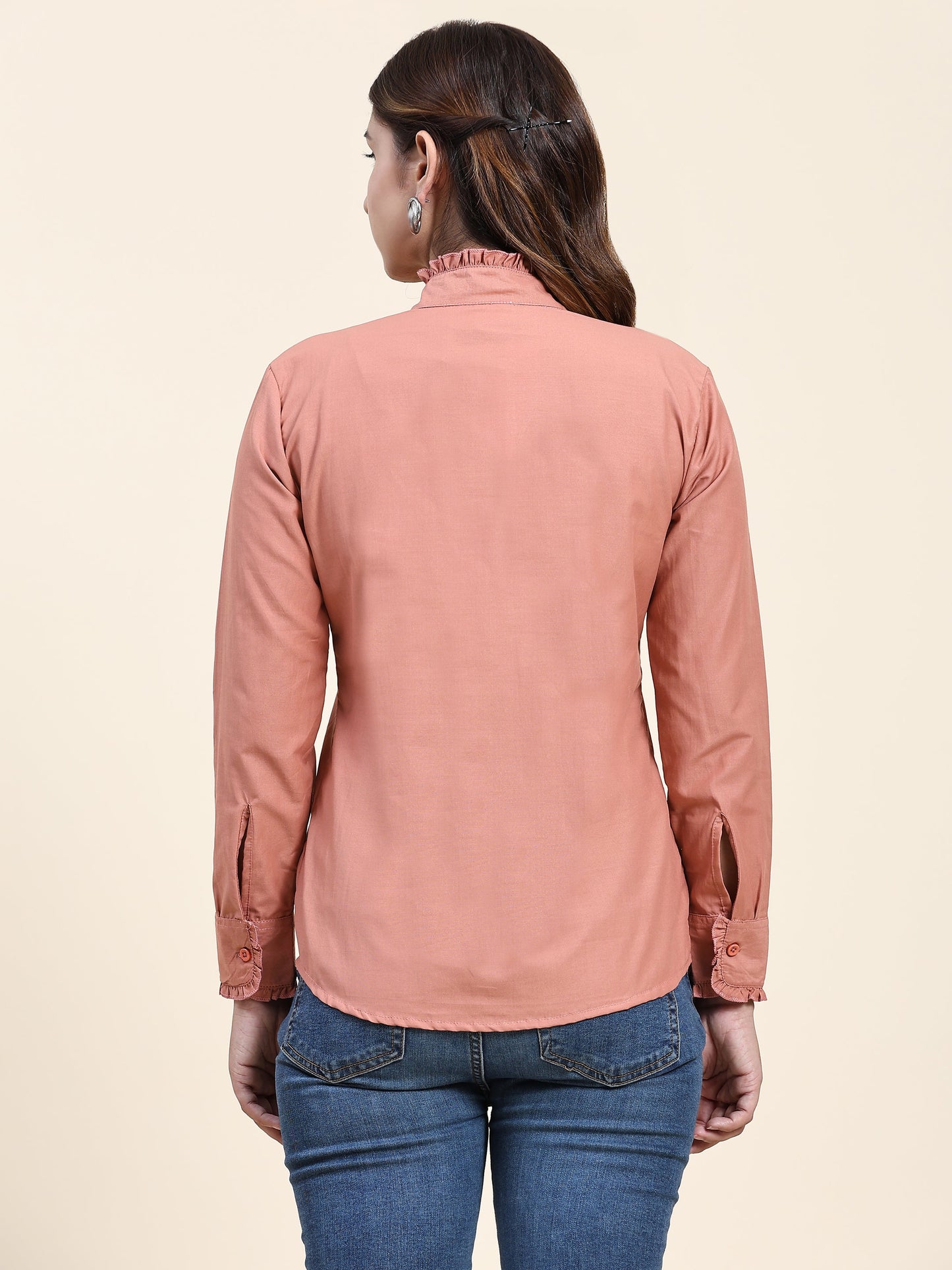 ANUSHIL Women's Cotton Shirts : Comfortable and Fashionable with Gathered Neck and Sleeves, Brown