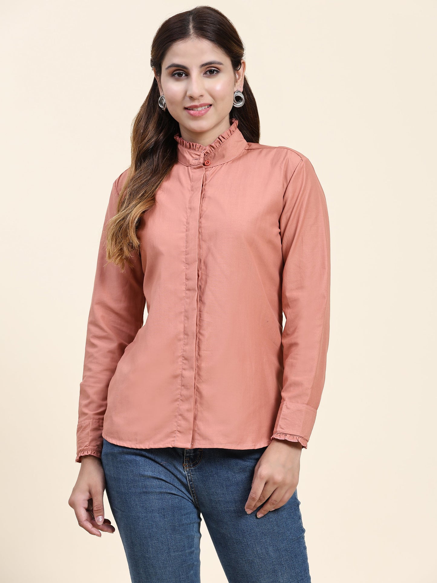 ANUSHIL Women's Cotton Shirts : Comfortable and Fashionable with Gathered Neck and Sleeves, Brown