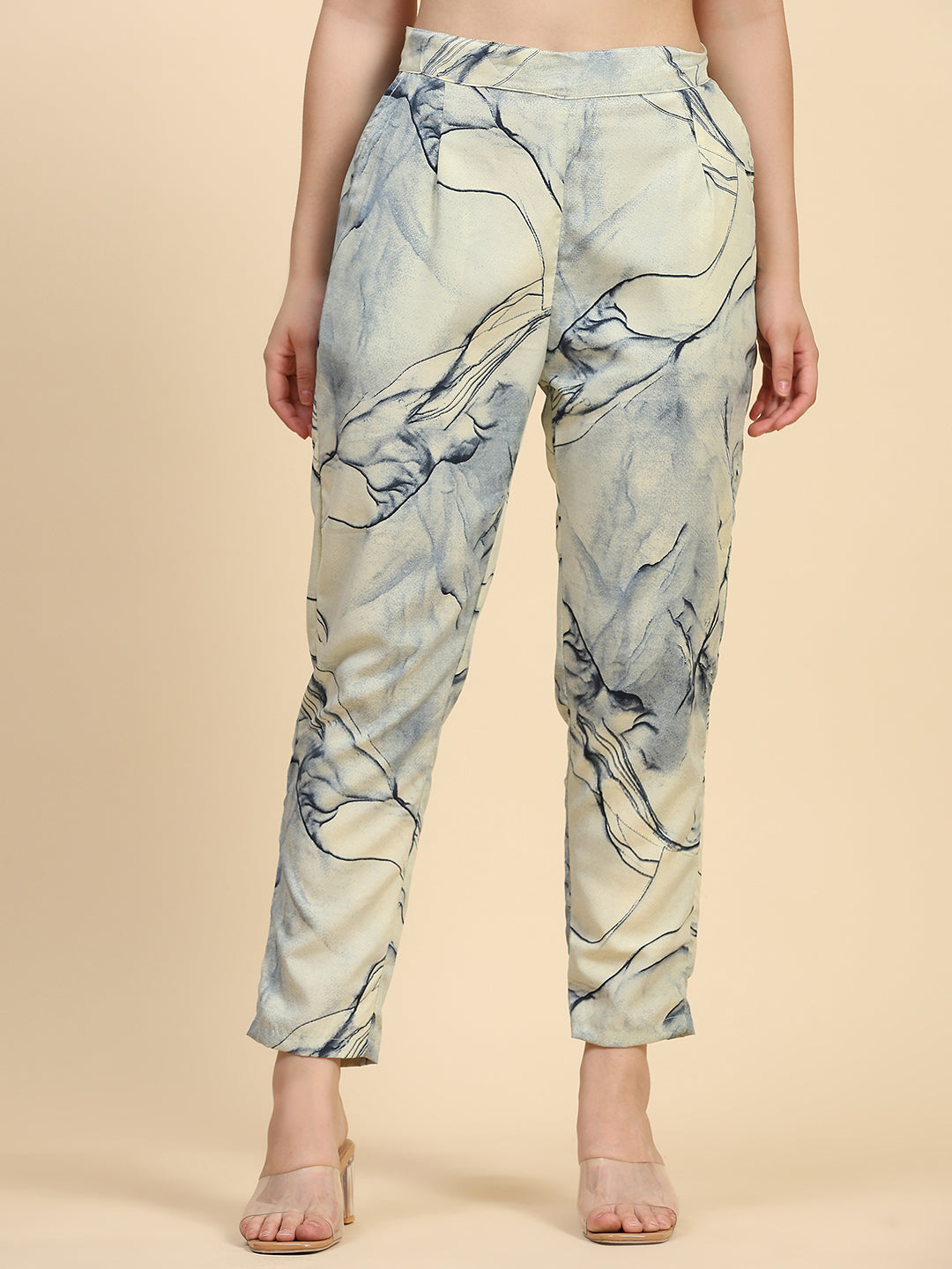 ANUSHIL Stylish Co-ord Set for Women - Printed Crop Top with Pants and Blazer, 3peice Co-ord Set for Casual Wear (Blue)