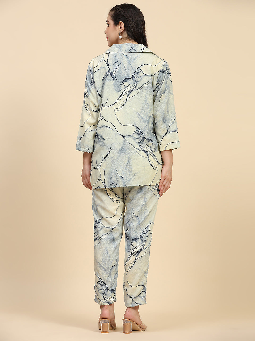 ANUSHIL Stylish Co-ord Set for Women - Printed Crop Top with Pants and Blazer, 3peice Co-ord Set for Casual Wear (Blue)