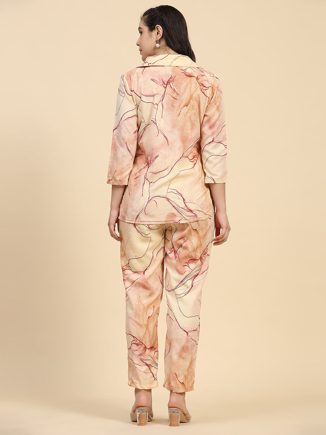 ANUSHIL Stylish Co-ord Set for Women - Printed Crop Top with Pants and Blazer, 3peice Co-ord Set for Casual Wear (Orange)