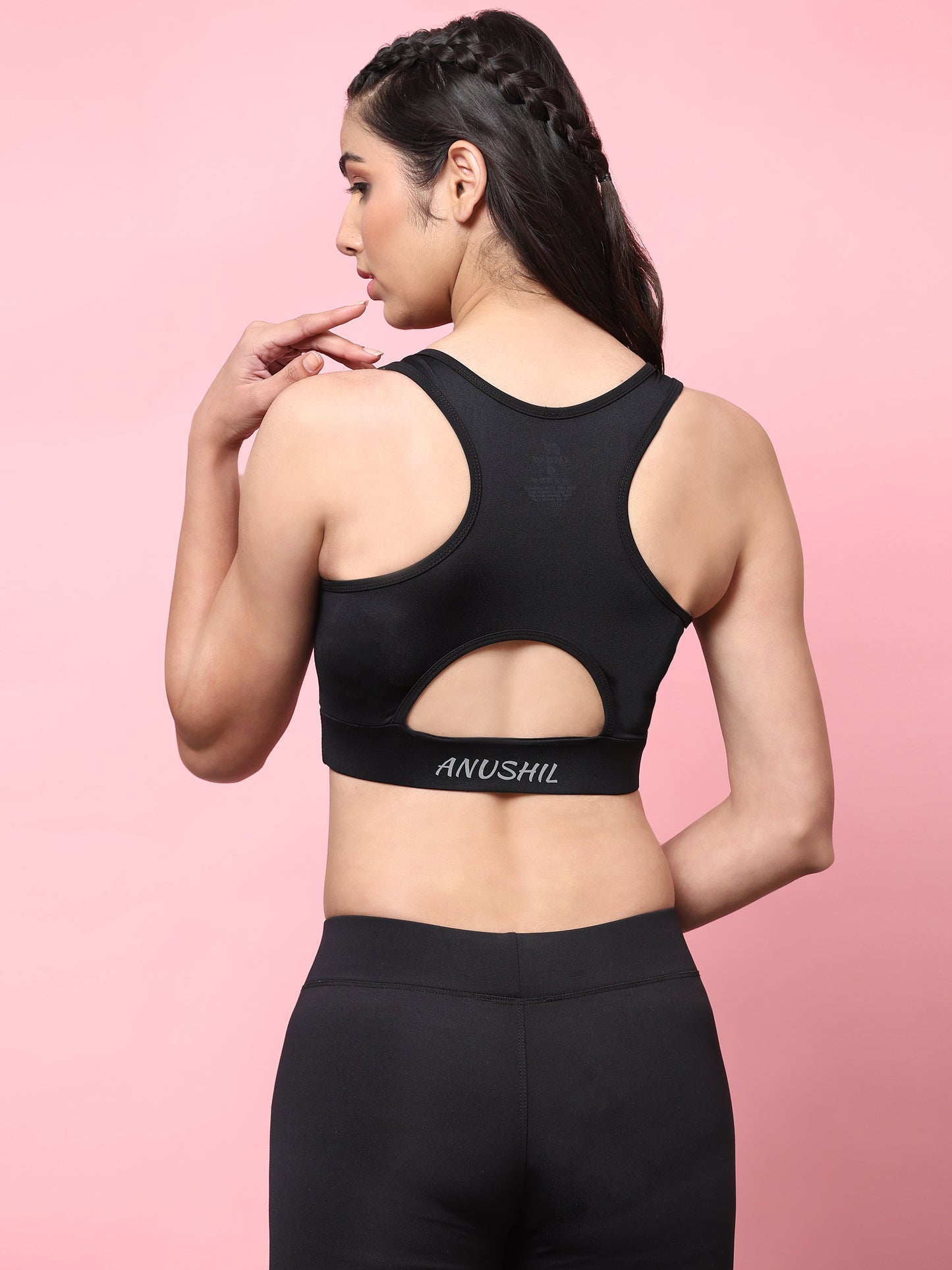 Women Solid Cotton 4 Way Strechable Non Wired Racer Back Sports Bra Hollow Back Design