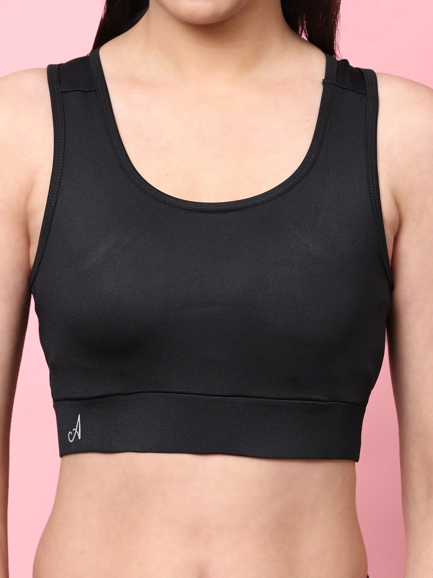 Women Solid Cotton 4 Way Strechable Non Wired Racer Back Sports Bra Hollow Back Design