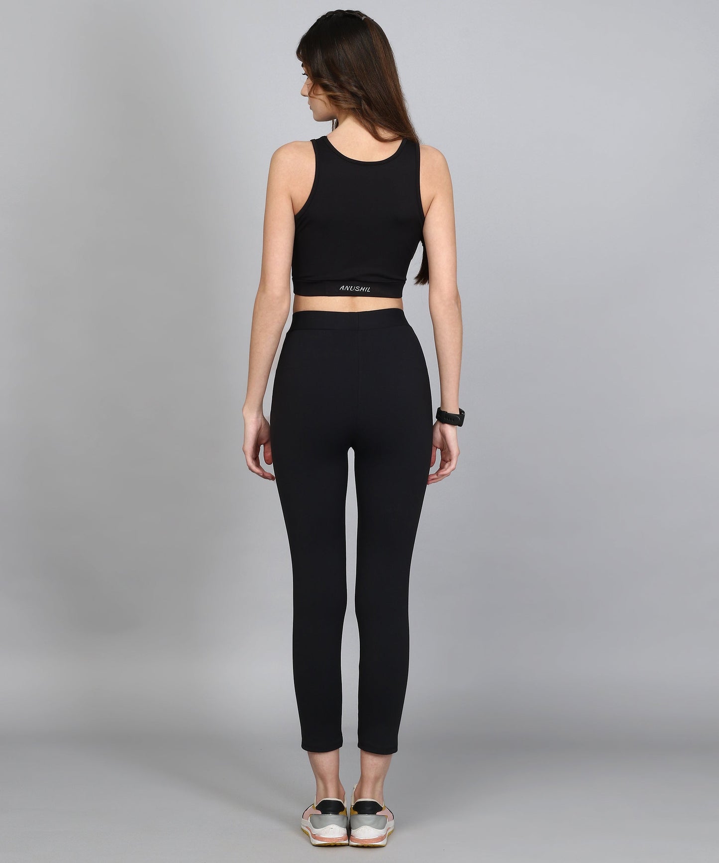 ANUSHIL Women Solid Cotton 4 Way Strechable Non Wired Sports Bra (Black)