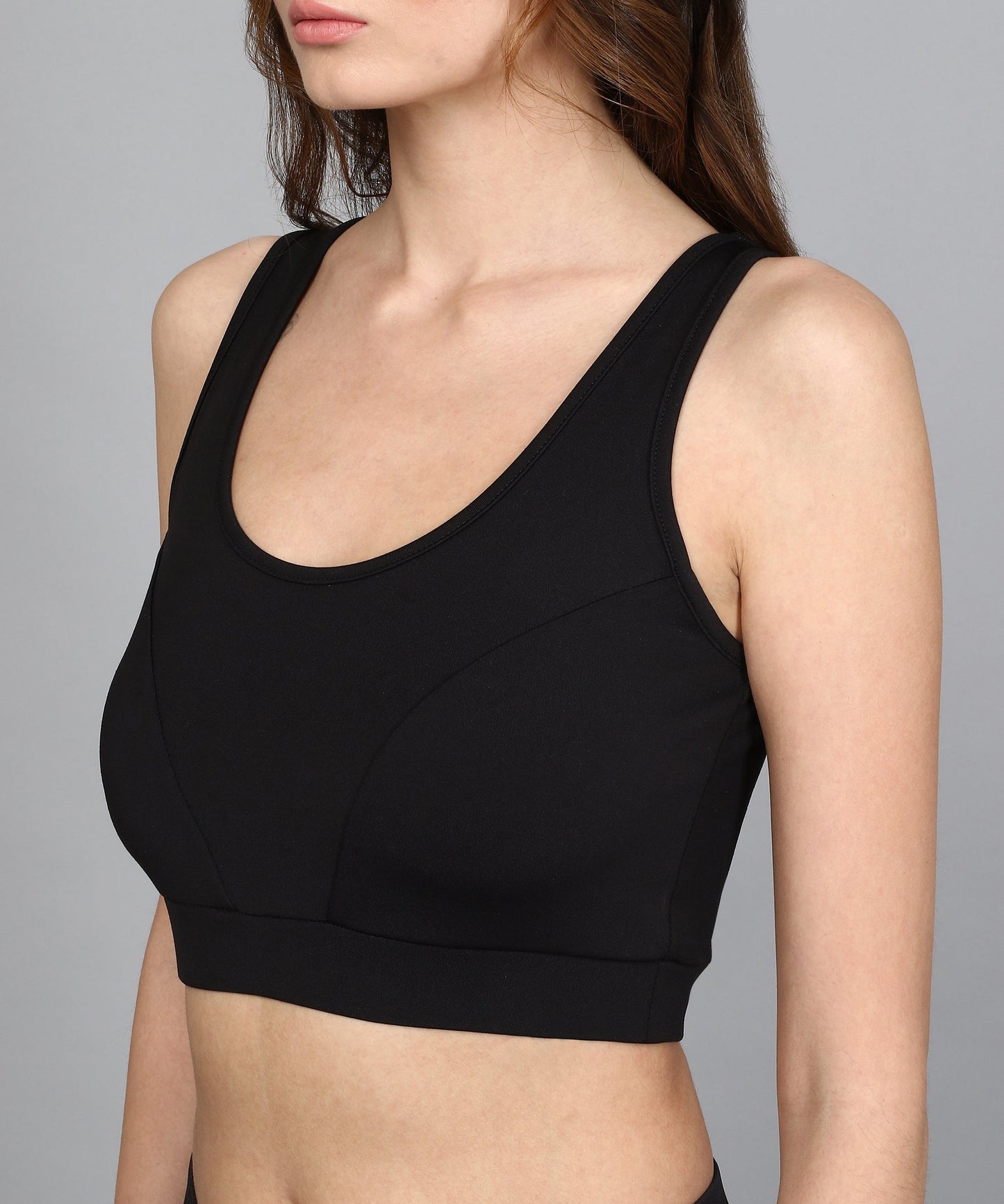 ANUSHIL Women Solid Cotton 4 Way Strechable Non Wired Sports Bra (Black)