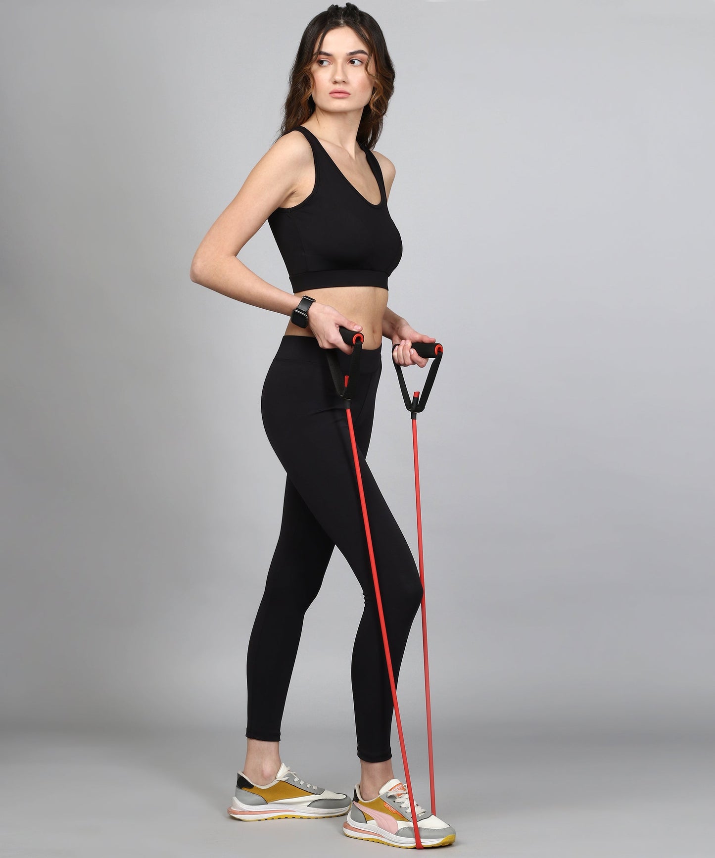 ANUSHIL Women Cotton Solid Stretch Fit Sport Bra And Jegging For Gym Sports Yoga Swimming Running (Color:-Black)