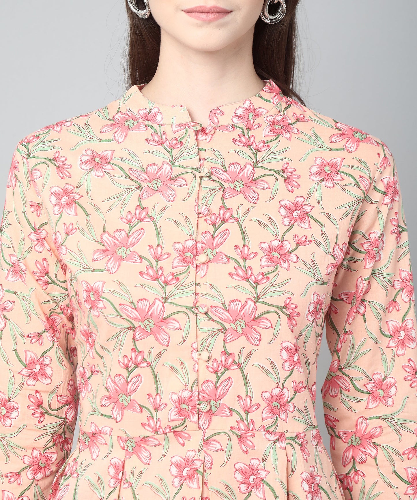 Printed Floral Cotton Peplum Top, Orange