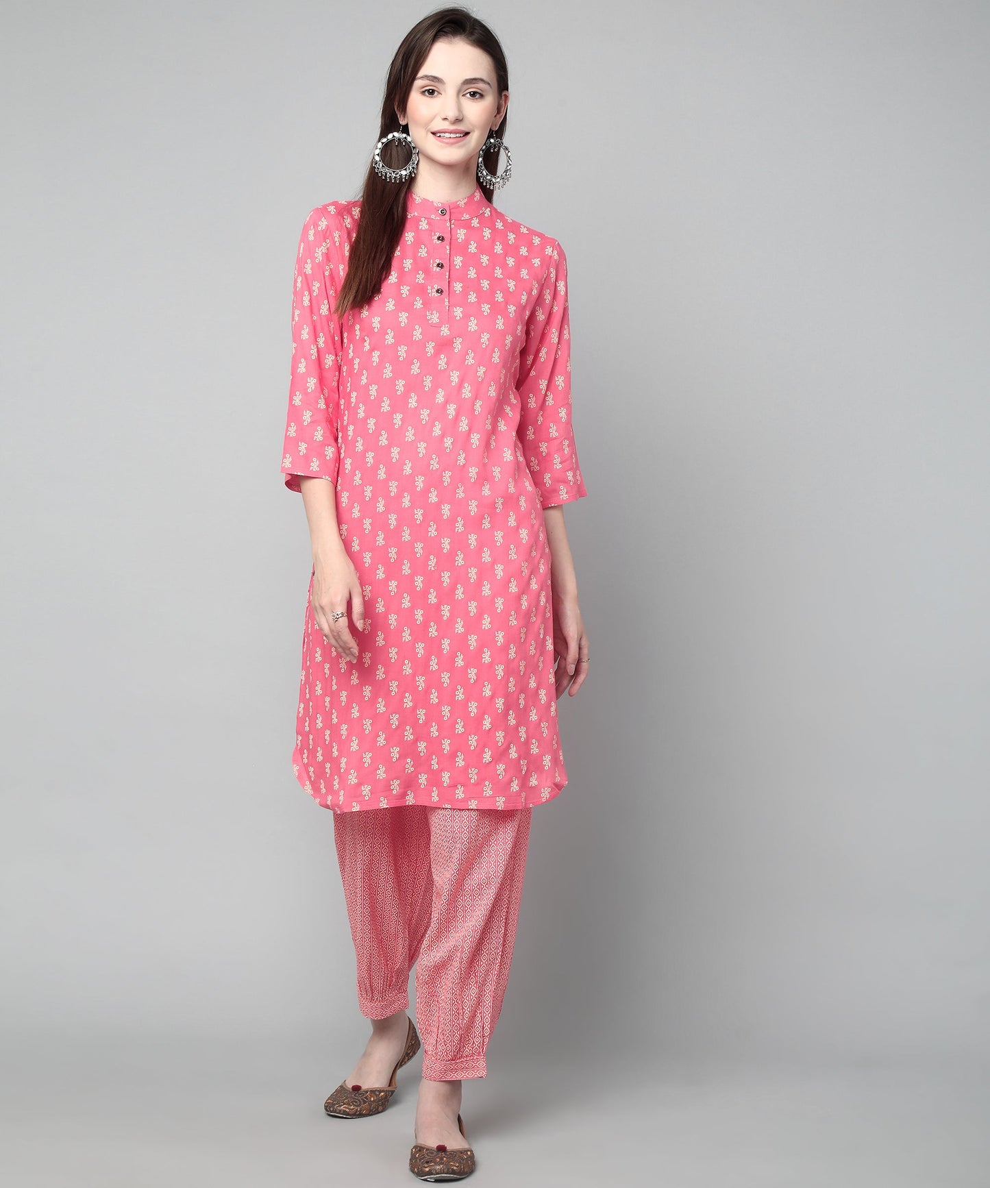 Printed Cotton Rayon Patiala Set, Pink