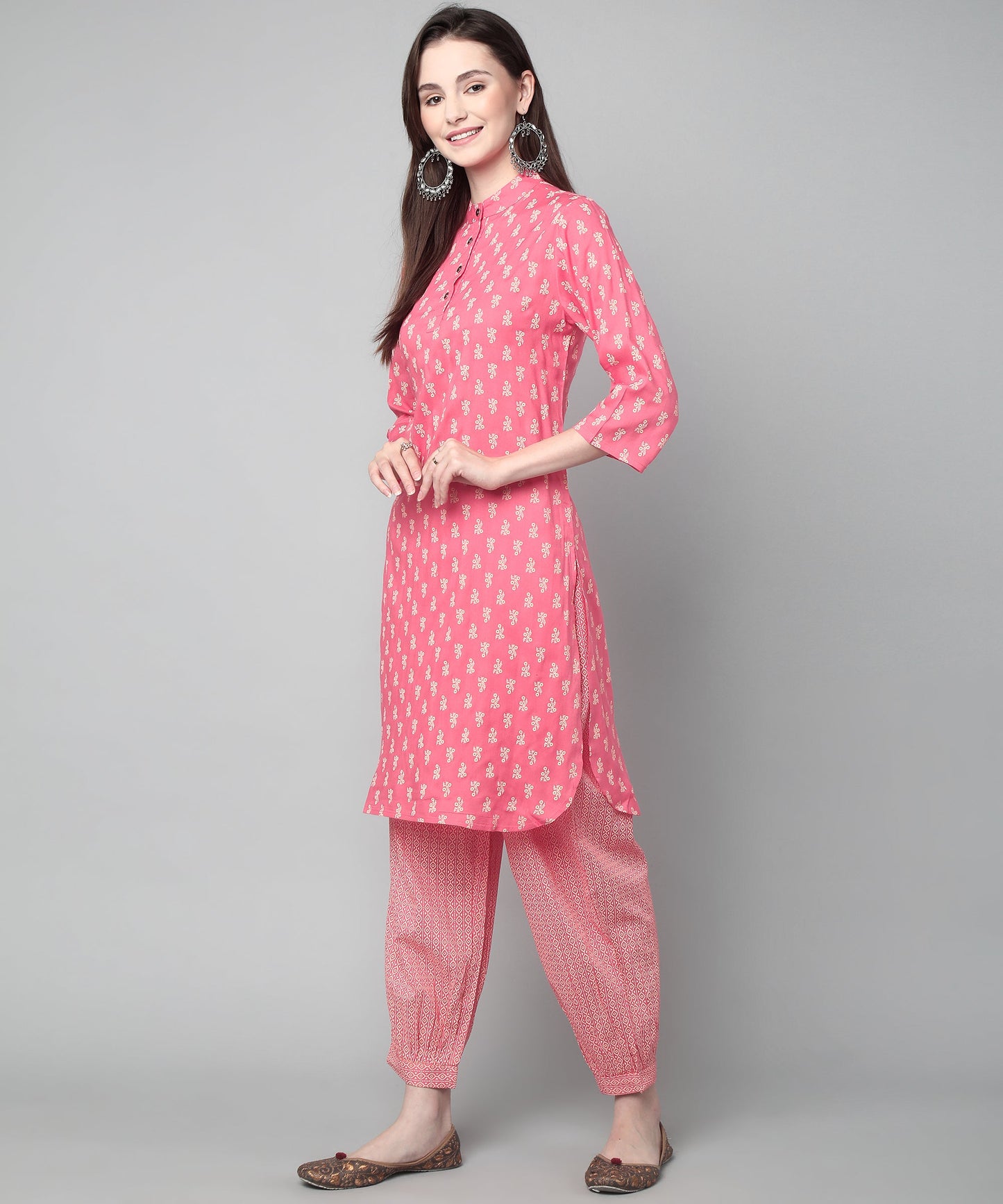 Printed Cotton Rayon Patiala Set, Pink