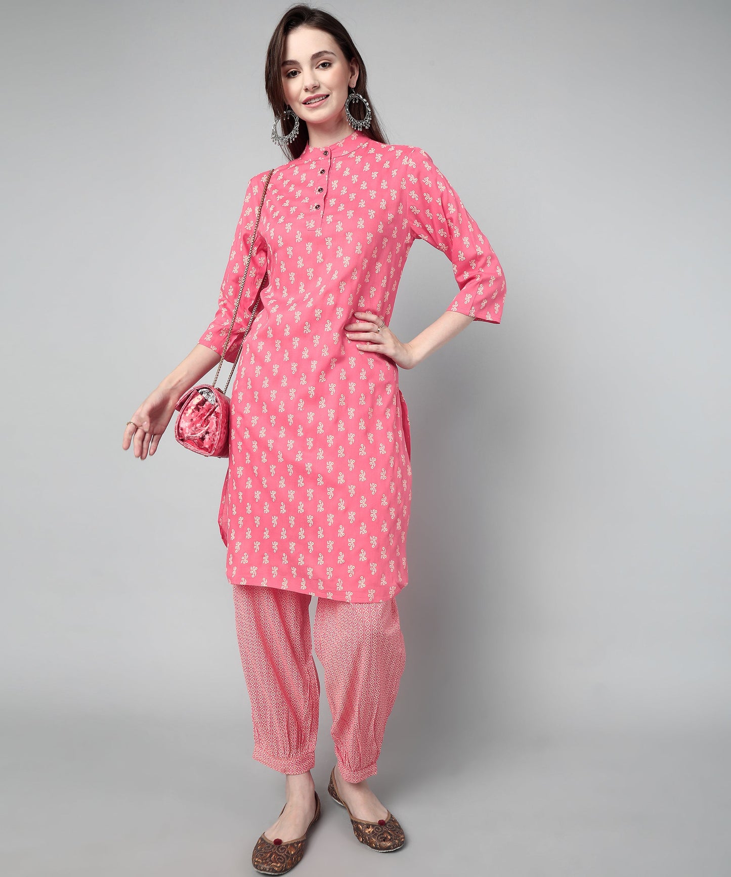 Printed Cotton Rayon Patiala Set, Pink