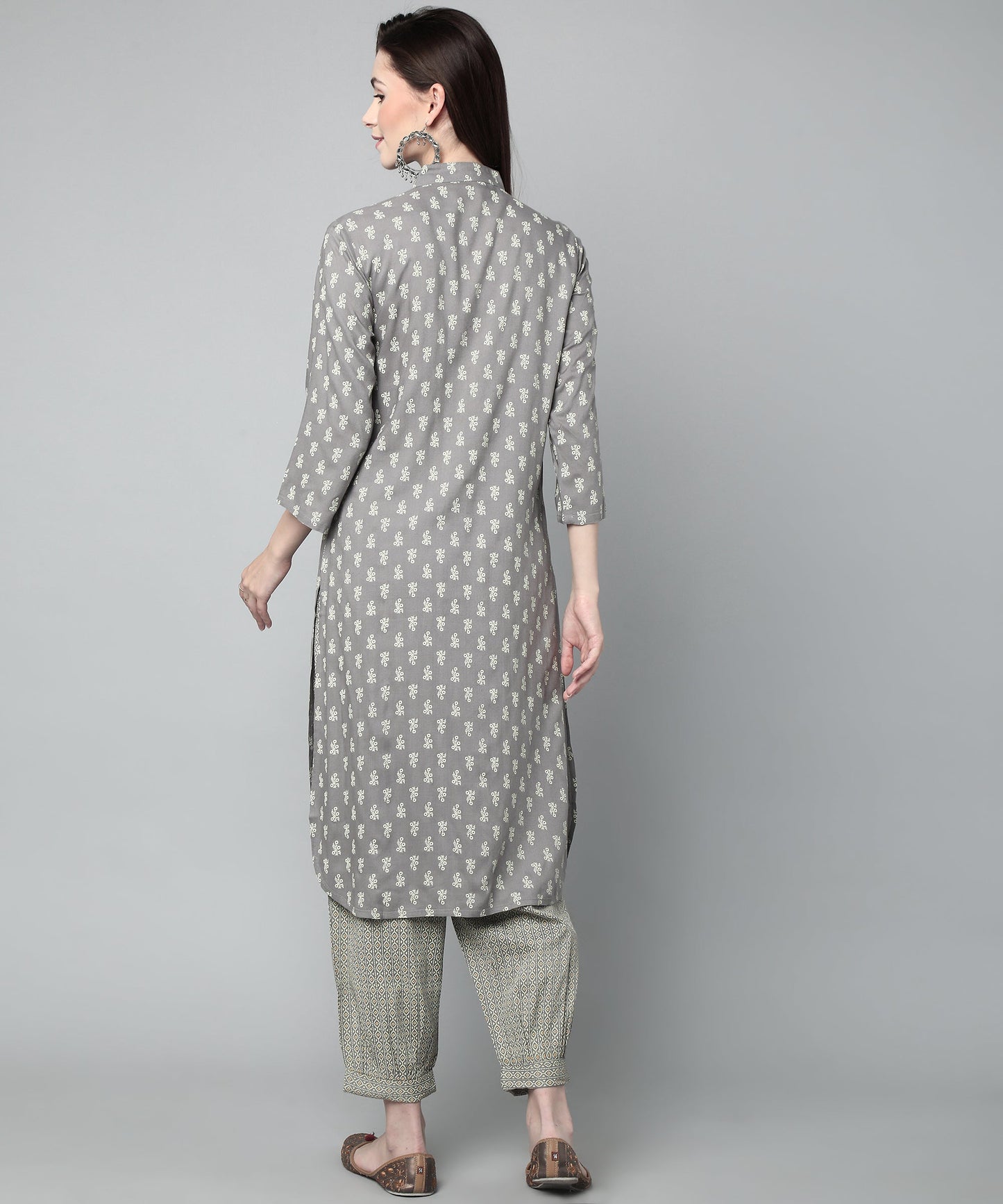 Printed Cotton Rayon Patiala Set, Grey
