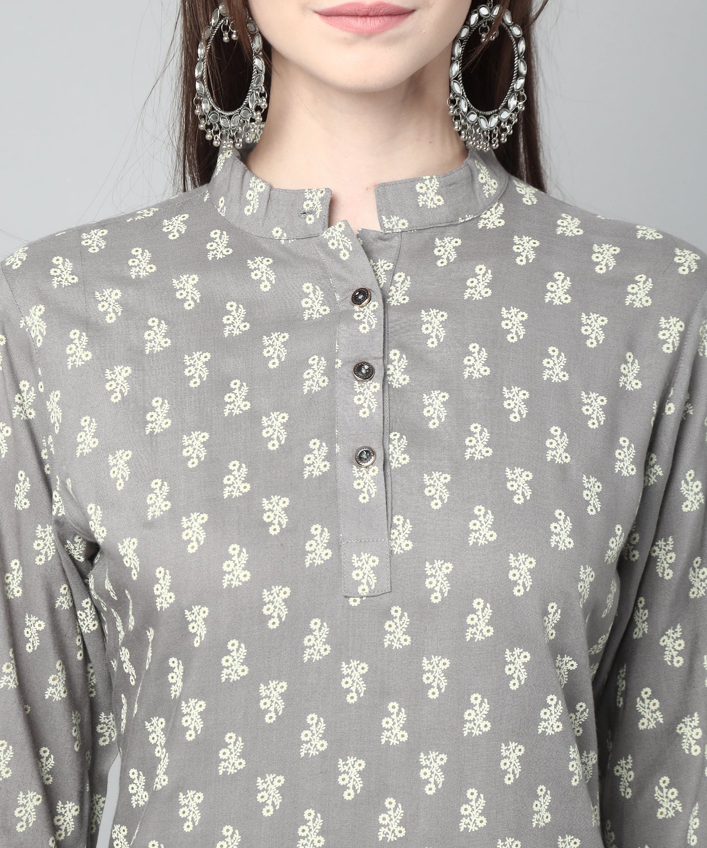 Printed Cotton Rayon Patiala Set, Grey