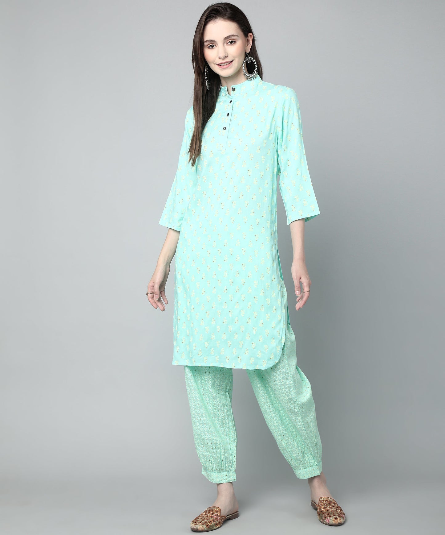 Printed Cotton Rayon Patiala Set, Blue