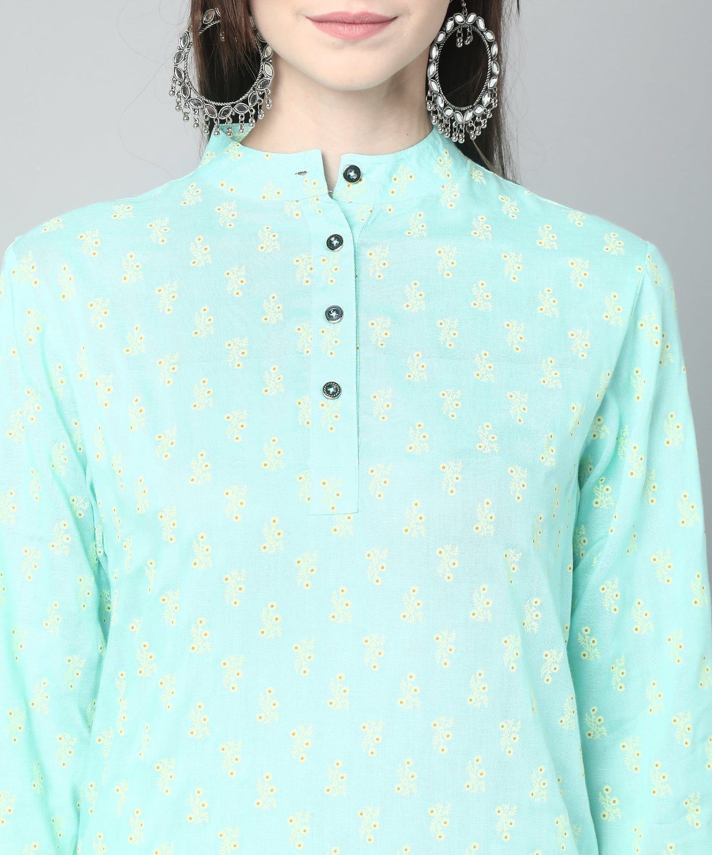 Printed Cotton Rayon Patiala Set, Blue