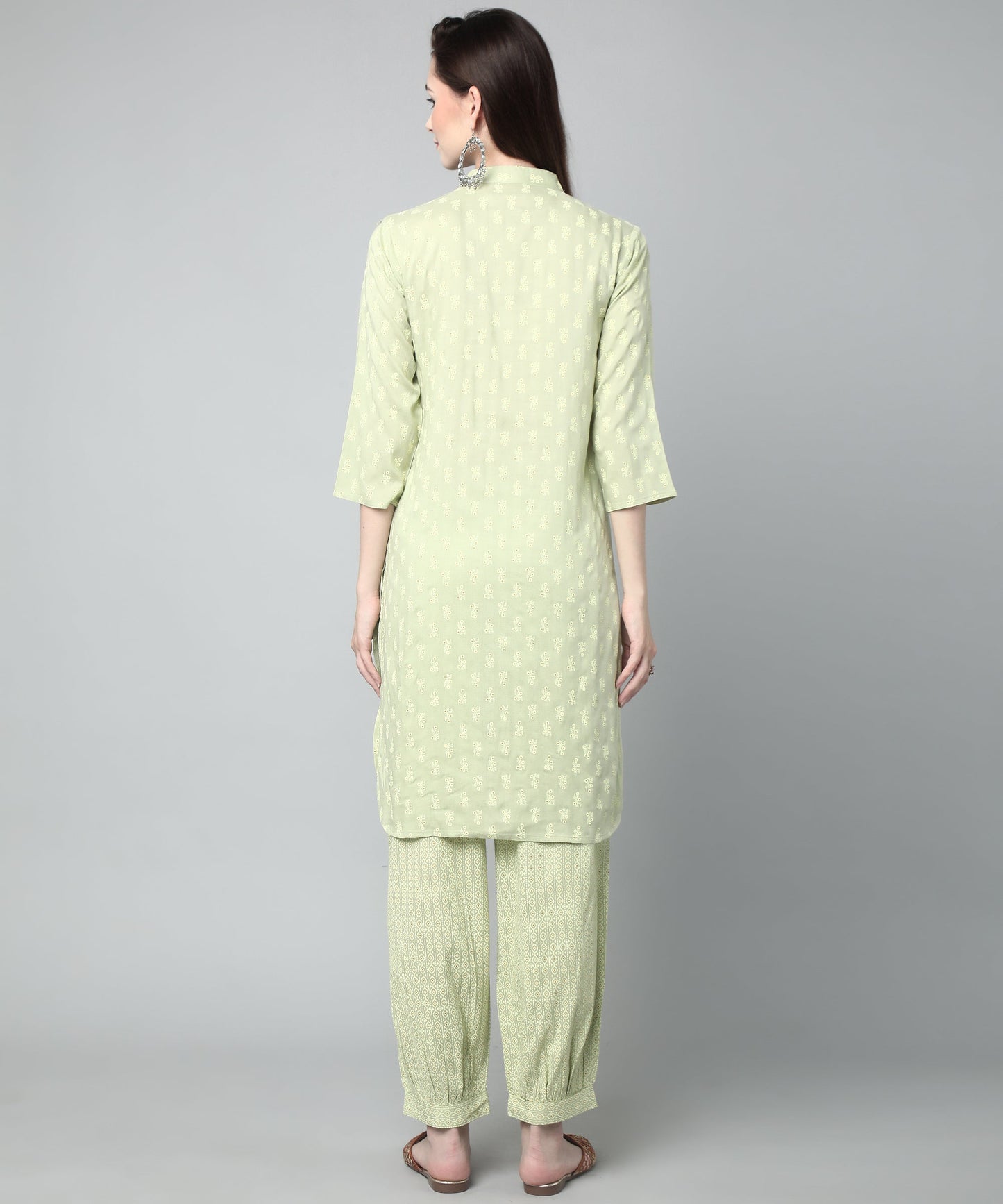 Printed Cotton Rayon Patiala Set, Light Green