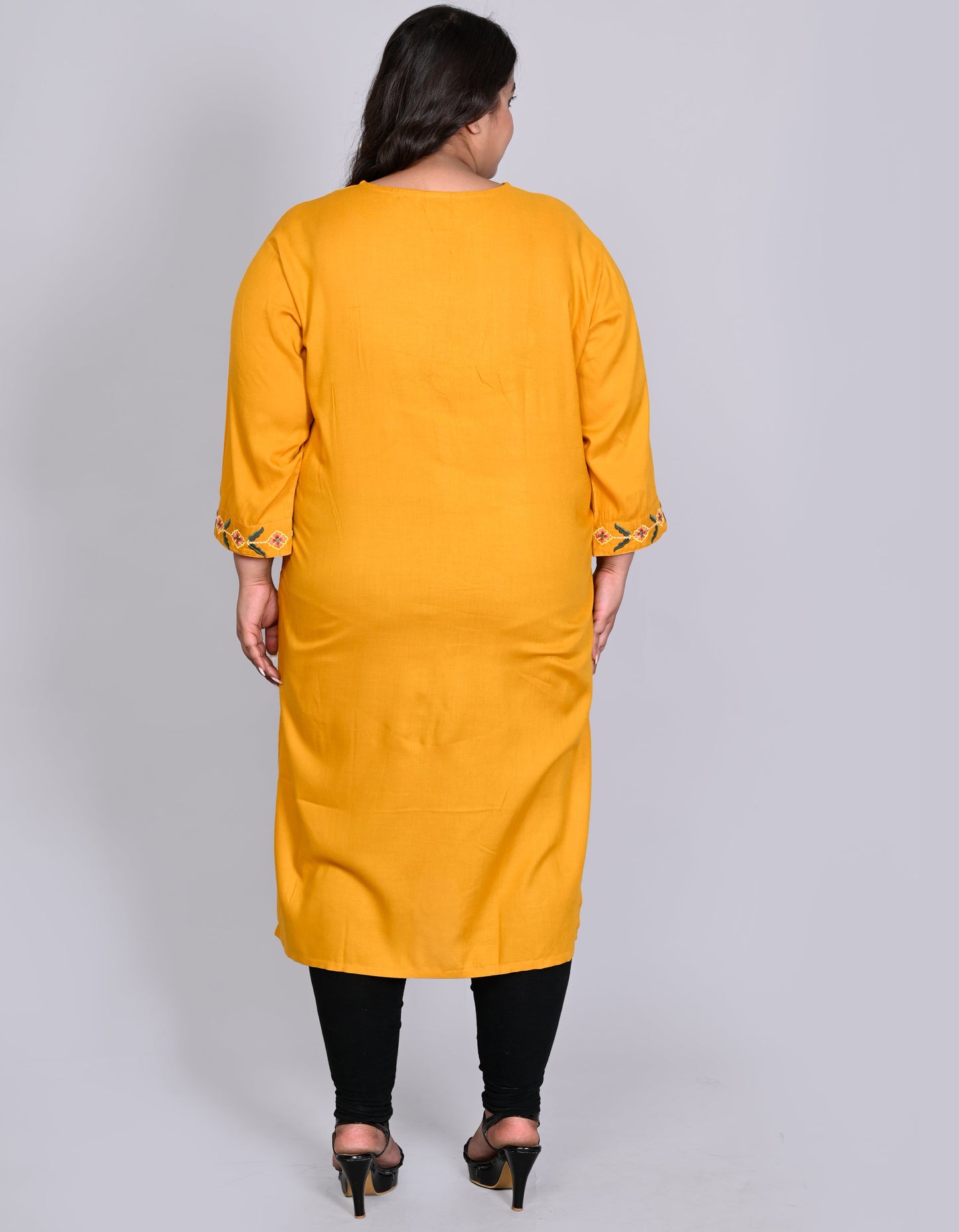 ANUSHIL Women Embroidered Straight Fit Kurta (Yellow)