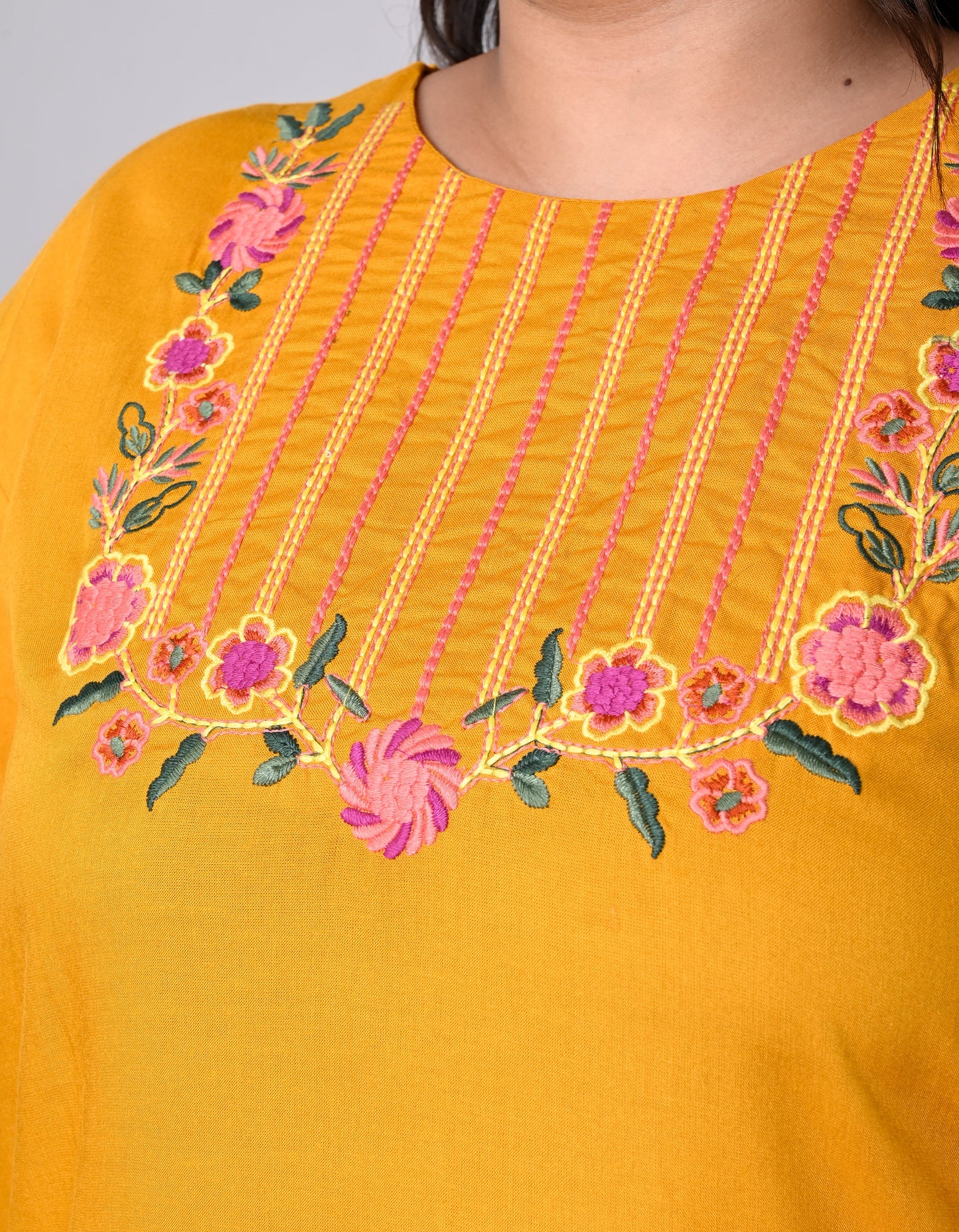 ANUSHIL Women Embroidered Straight Fit Kurta (Yellow)