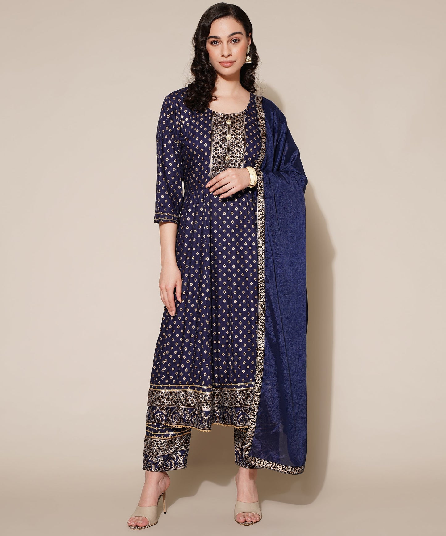 Anushil Anarkali Kurta Set with Dupatta Blue