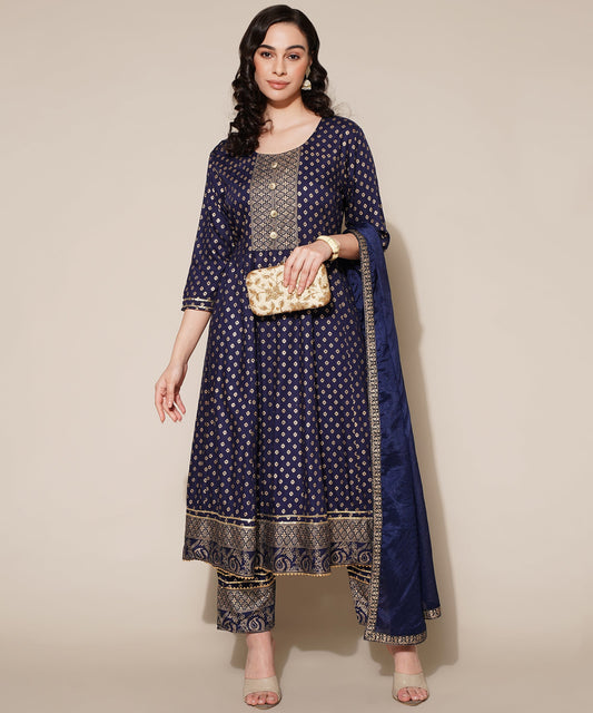 Anushil Anarkali Kurta Set with Dupatta Blue