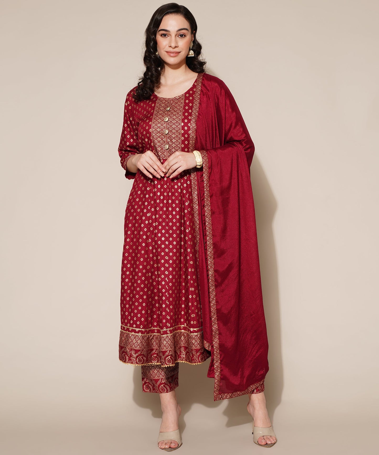Anushil Anarkali Kurta Set with Dupatta Red