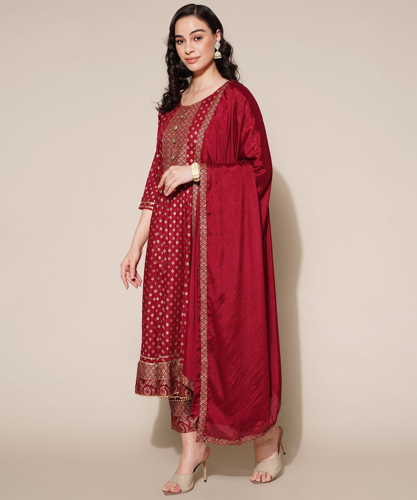 Anushil Anarkali Kurta Set with Dupatta Red